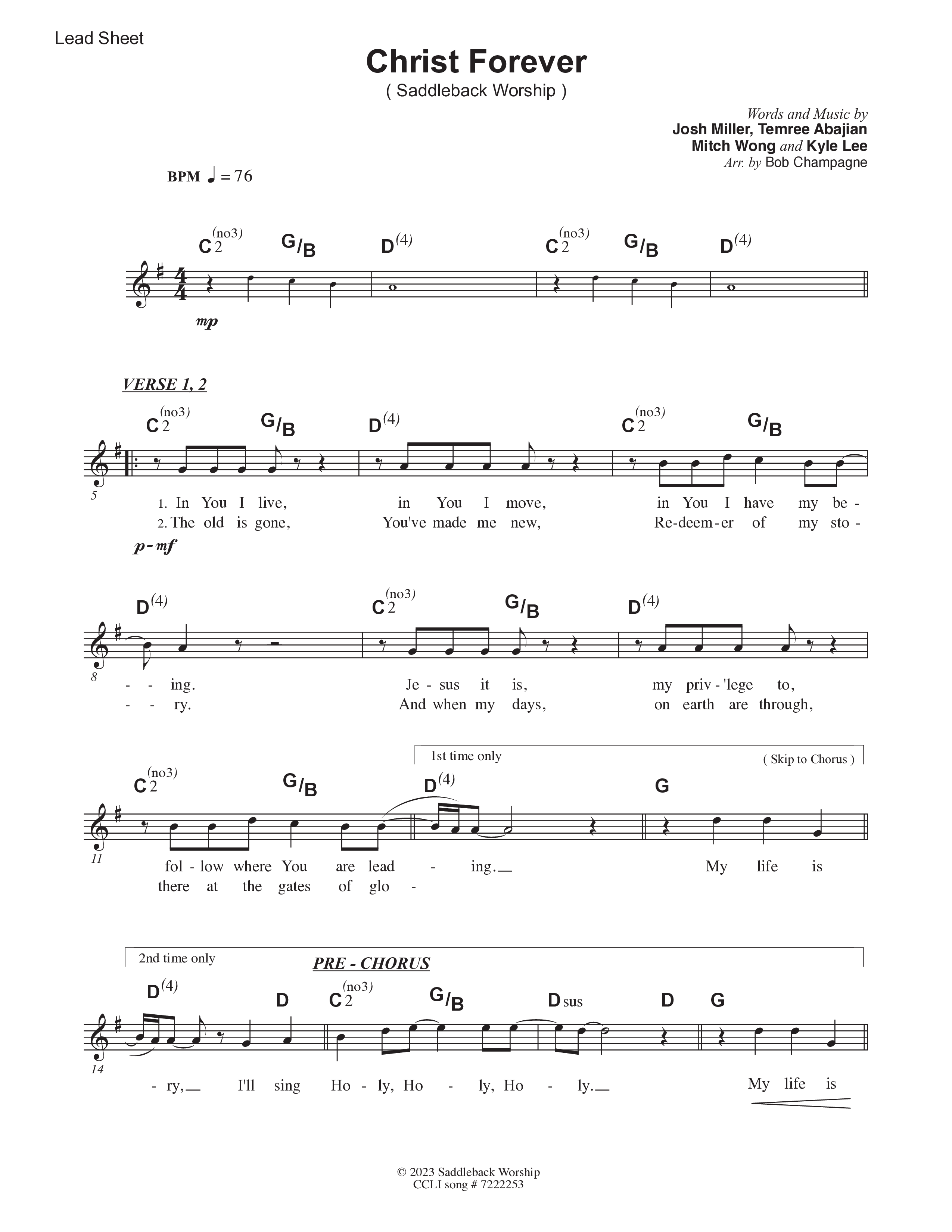Christ Forever (Live) Lead Sheet Melody (Saddleback Worship)