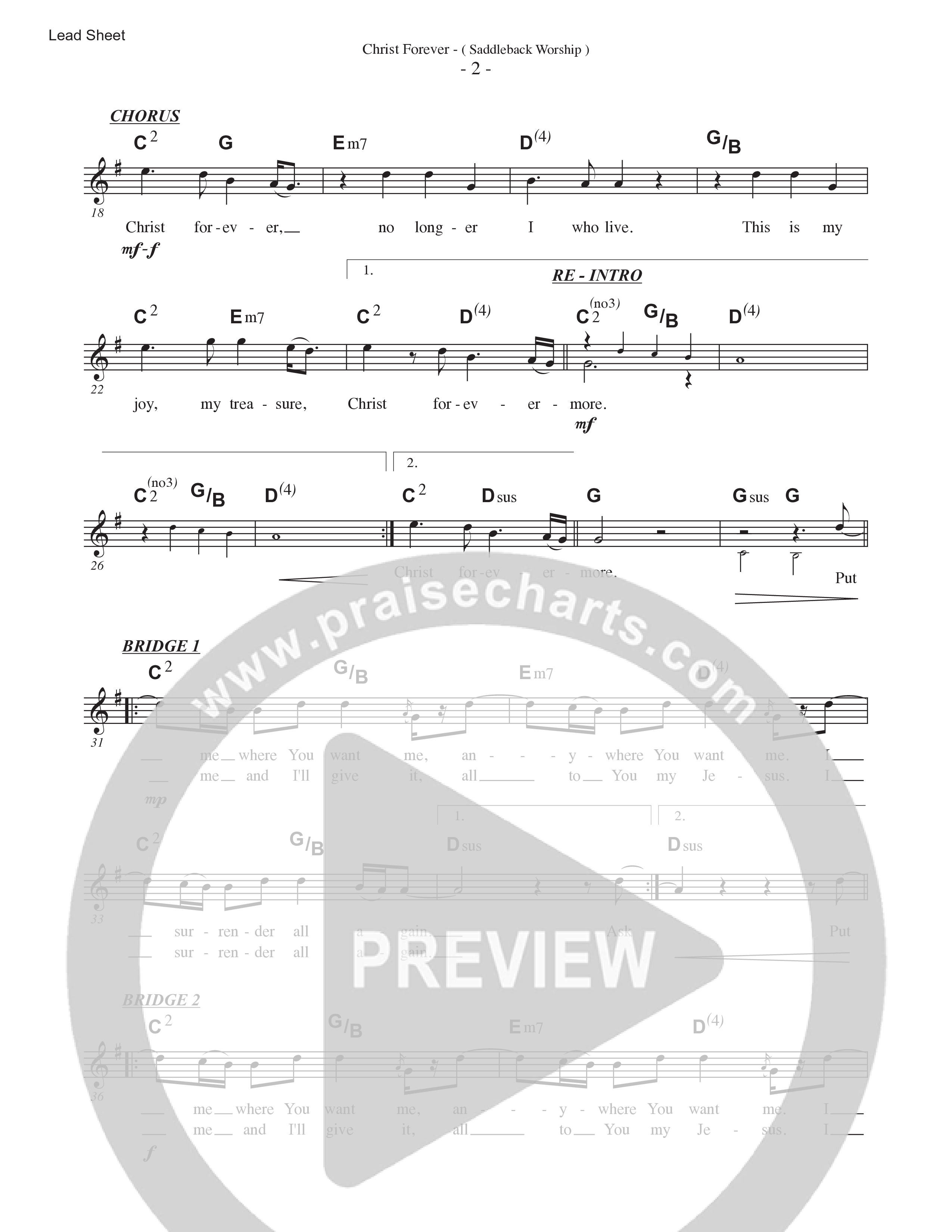Christ Forever (Live) Lead Sheet Melody (Saddleback Worship)
