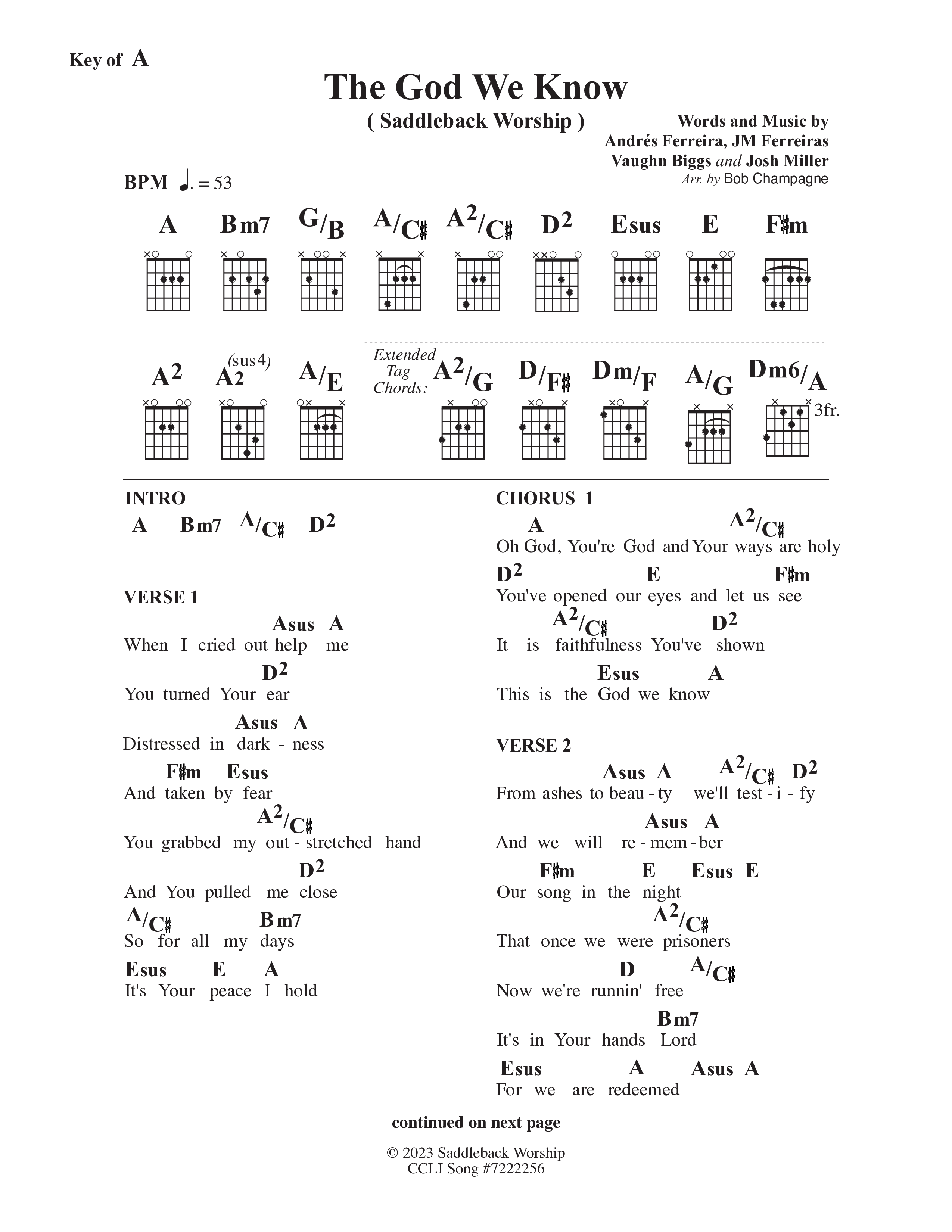 The God We Know (Live) Chord Chart (Saddleback Worship)