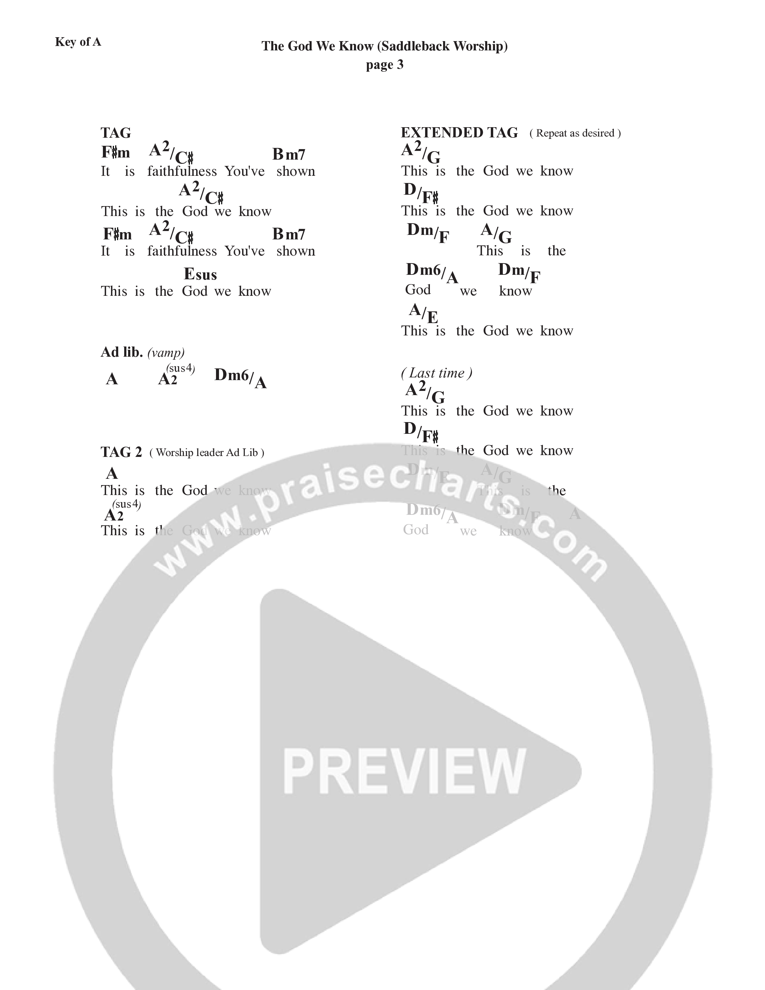 The God We Know (Live) Chord Chart (Saddleback Worship)