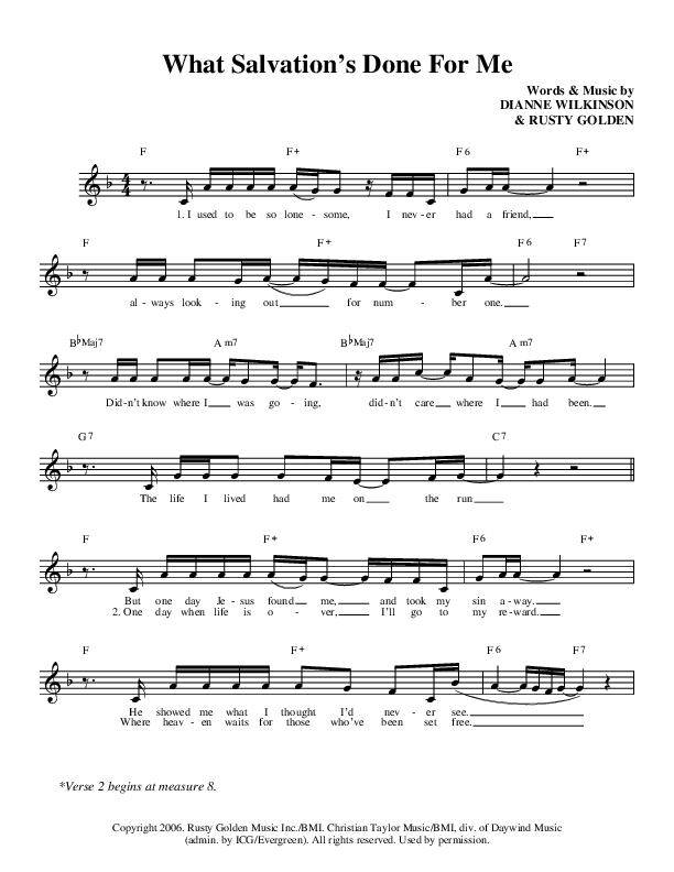 What Salvation's Done For Me Lead Sheet (The Booth Brothers)