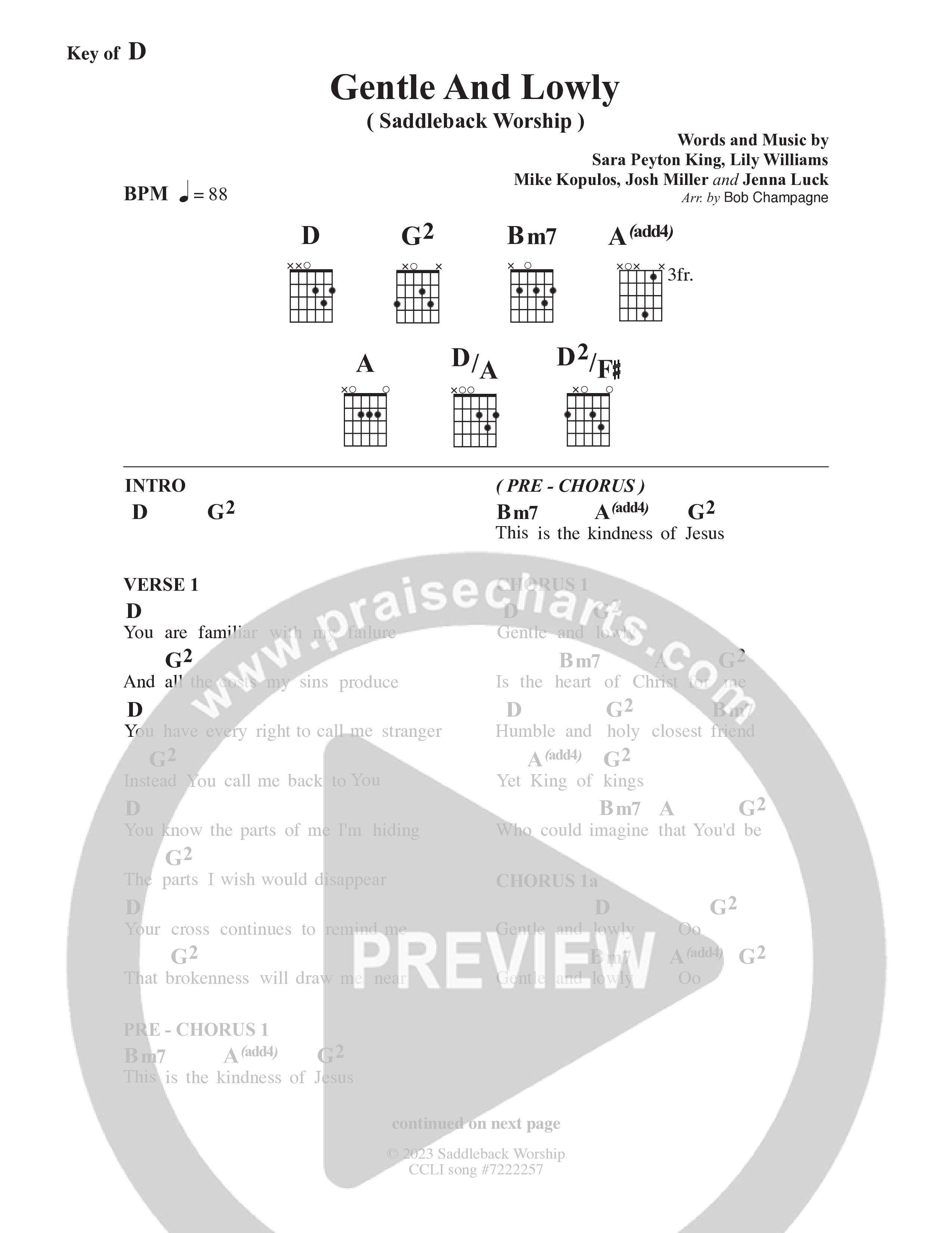 Gentle & Lowly (Live) Chord Chart (Saddleback Worship)