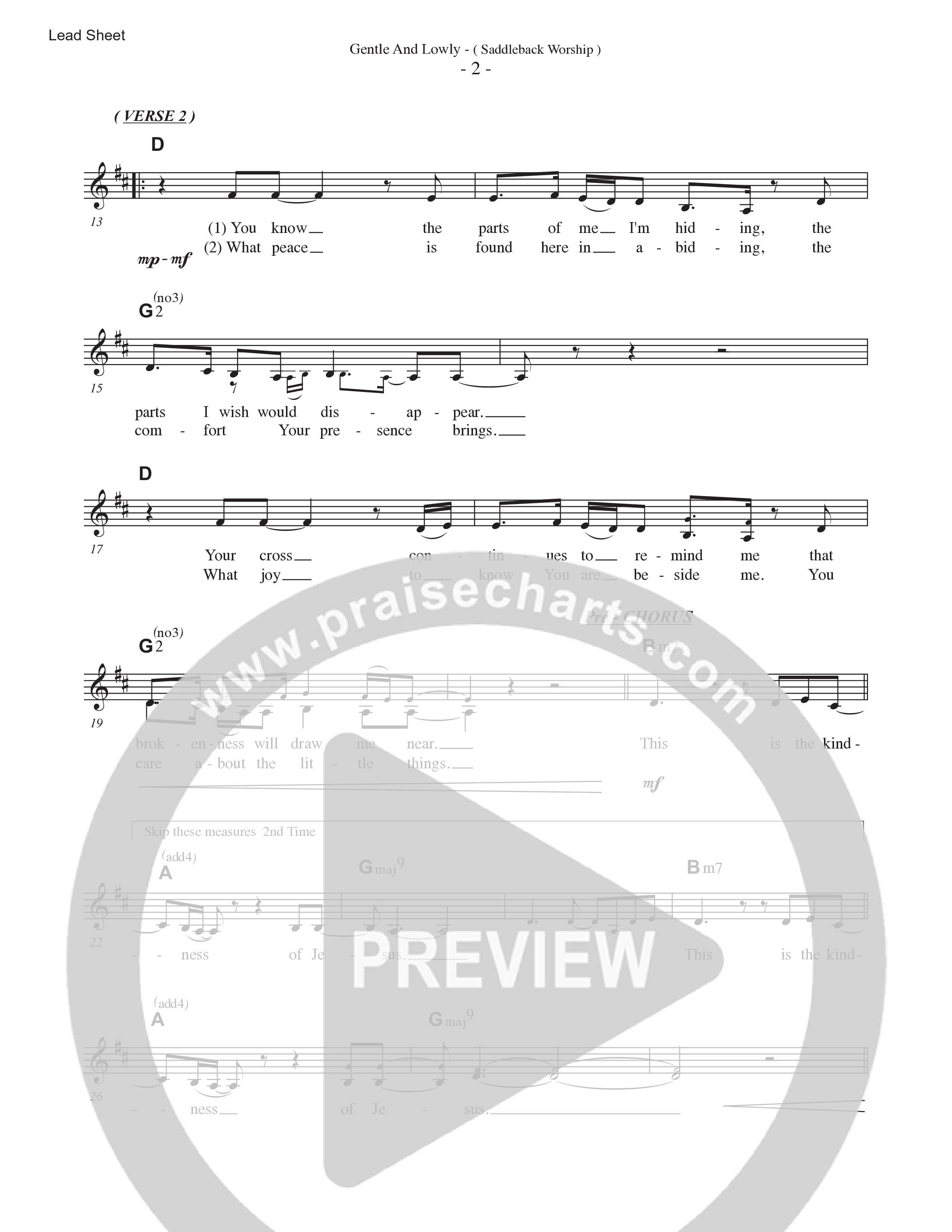 Gentle & Lowly (Live) Lead Sheet Melody (Saddleback Worship)