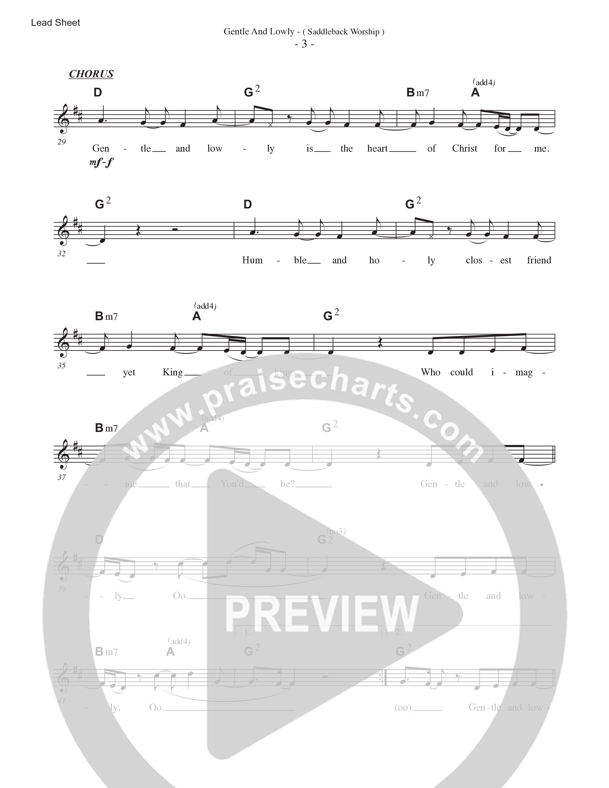 Gentle & Lowly (Live) Lead Sheet Melody (Saddleback Worship)