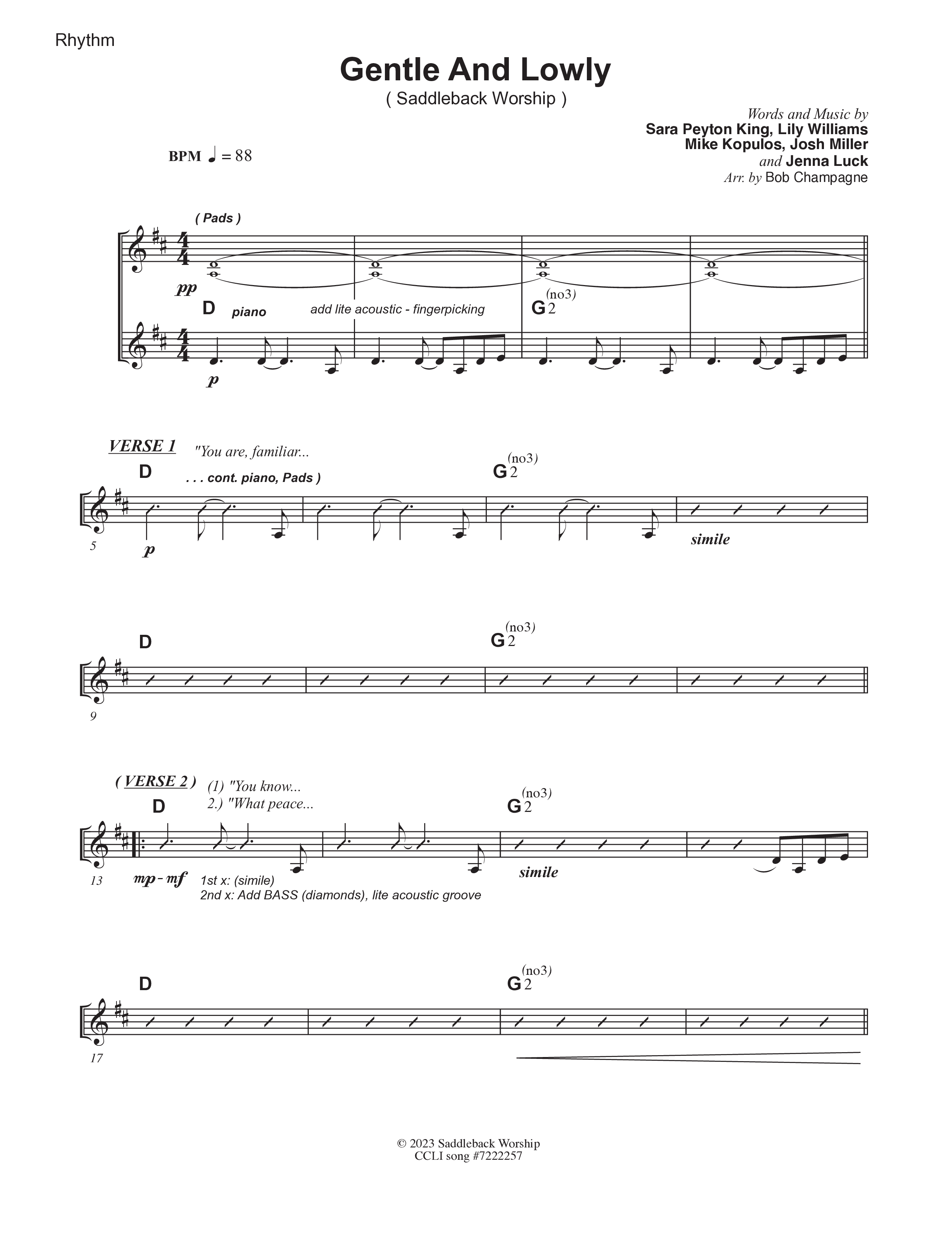 Gentle & Lowly (Live) Rhythm Chart (Saddleback Worship)