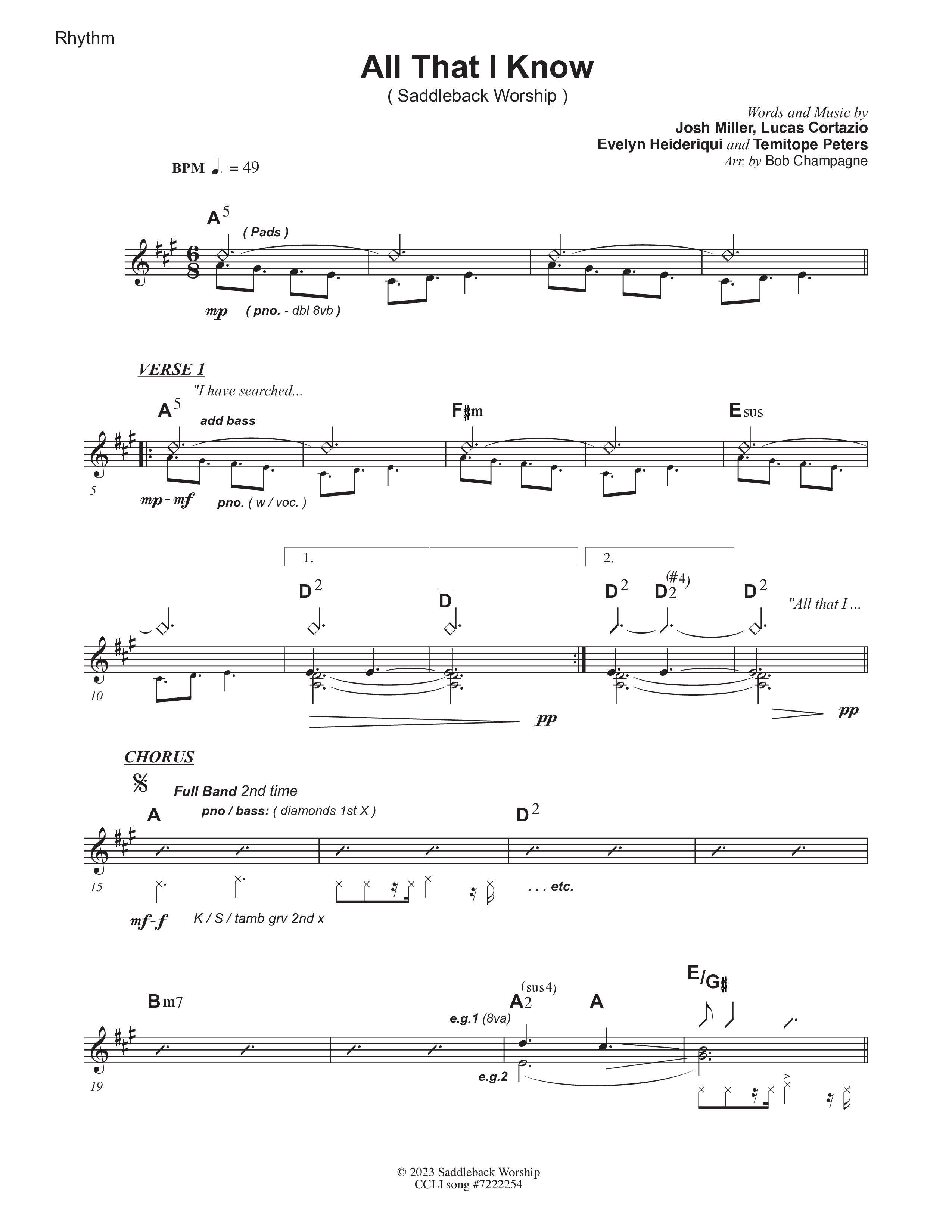 All That I Know (Live) Rhythm Chart (Saddleback Worship)