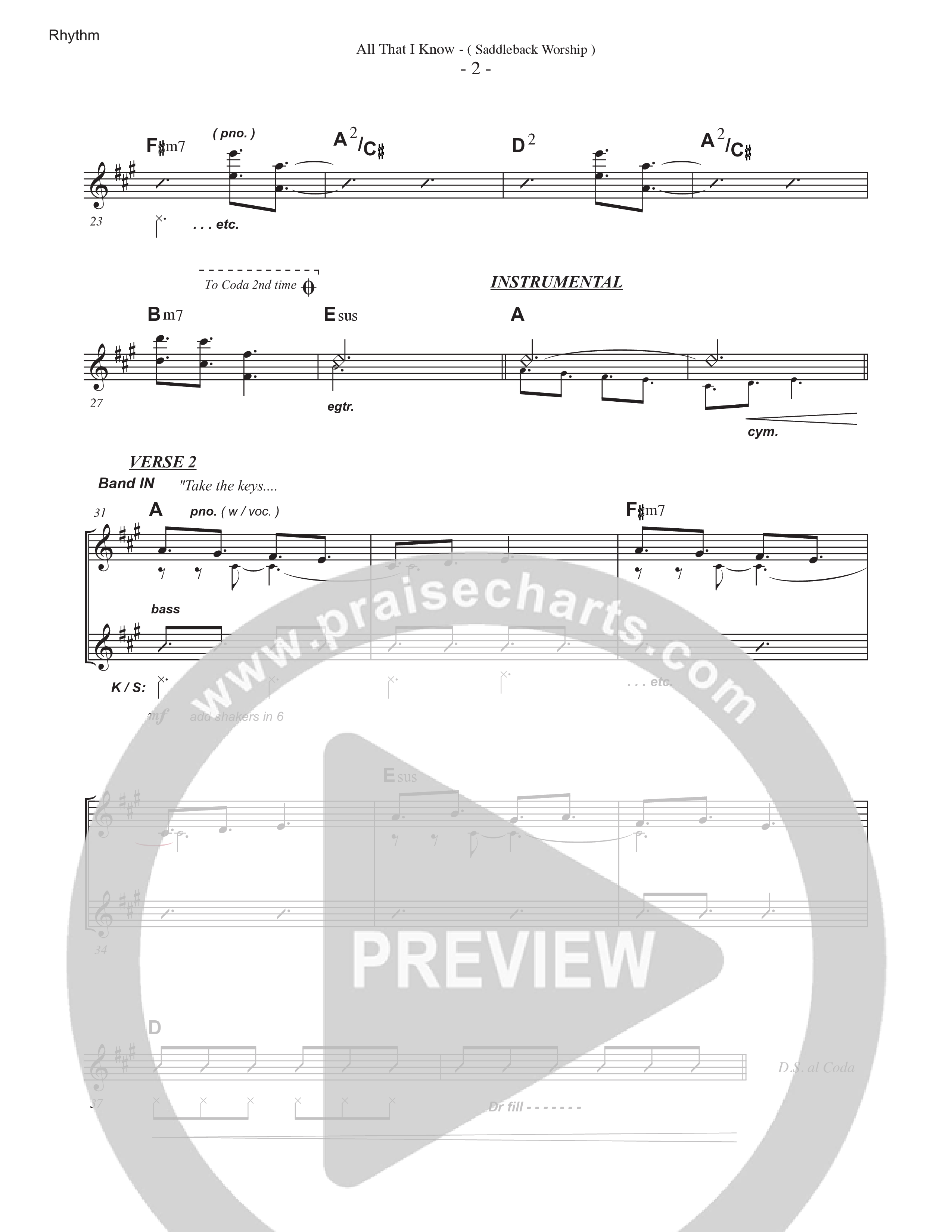 All That I Know (Live) Rhythm Chart (Saddleback Worship)