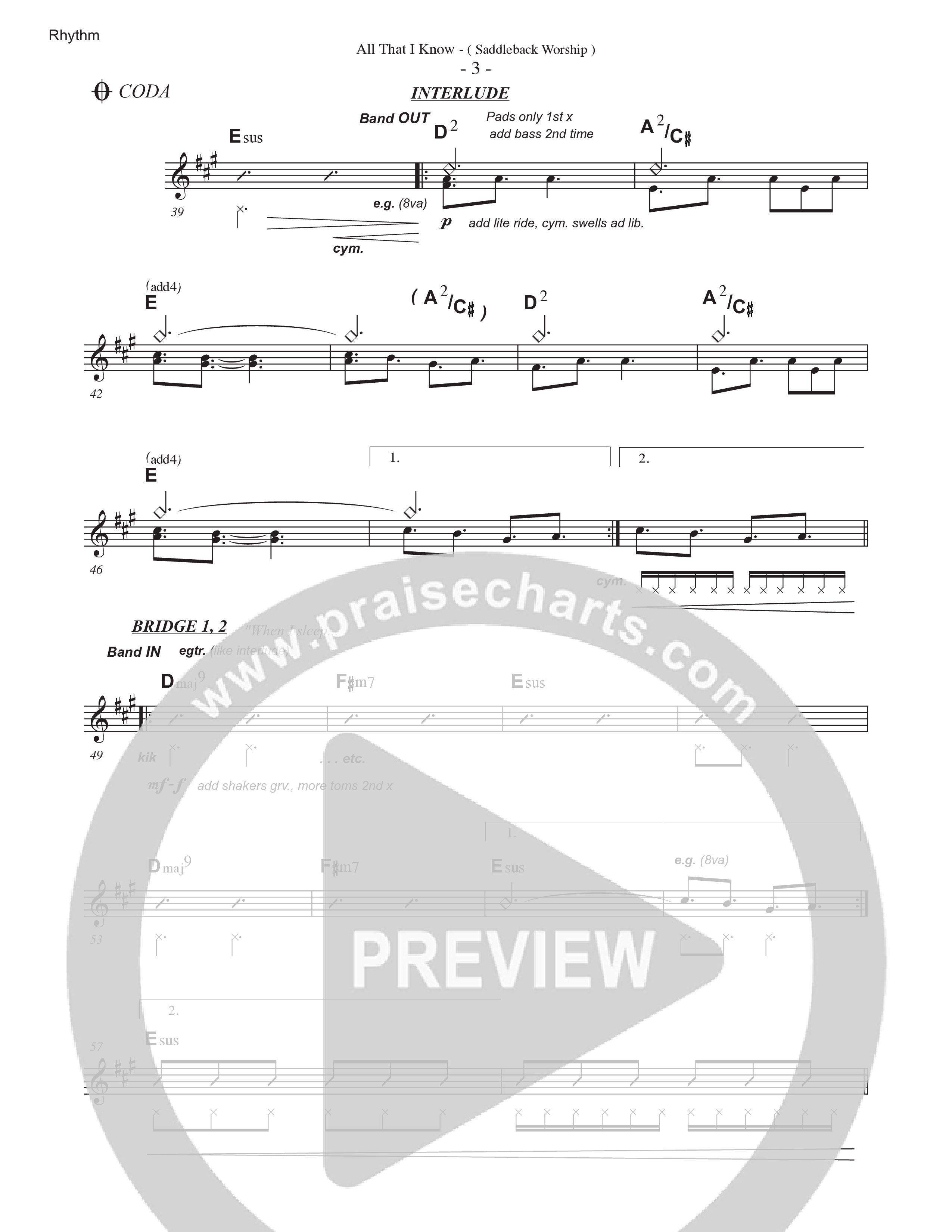 All That I Know (Live) Rhythm Chart (Saddleback Worship)