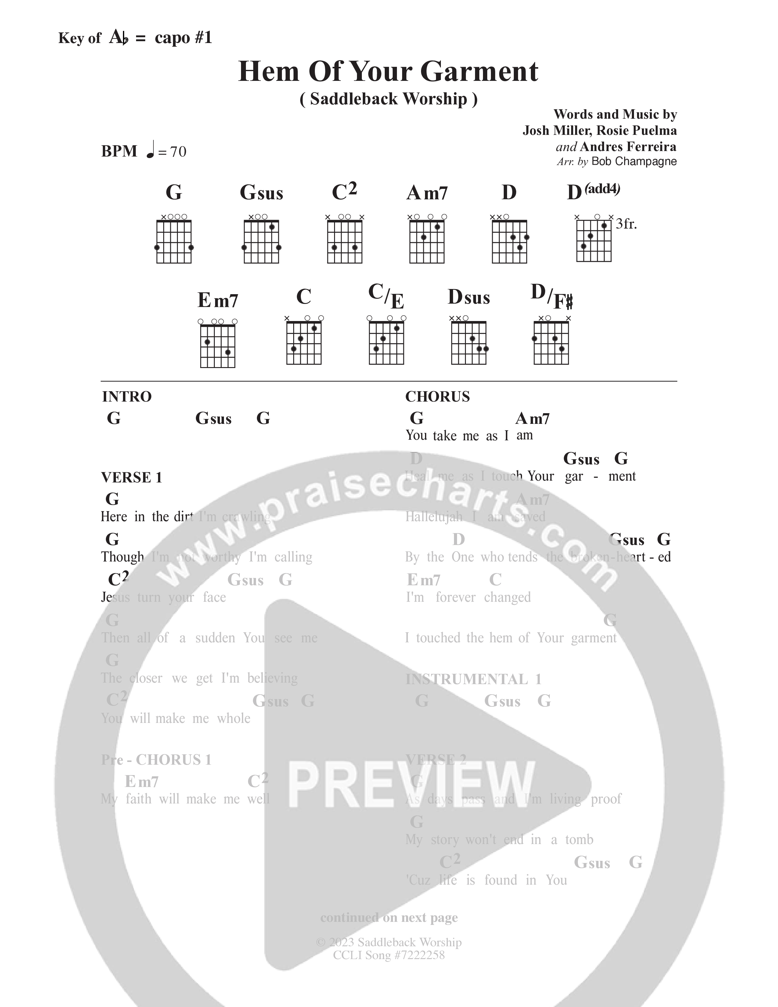 Hem Of Your Garment (Live) Chord Chart (Saddleback Worship)