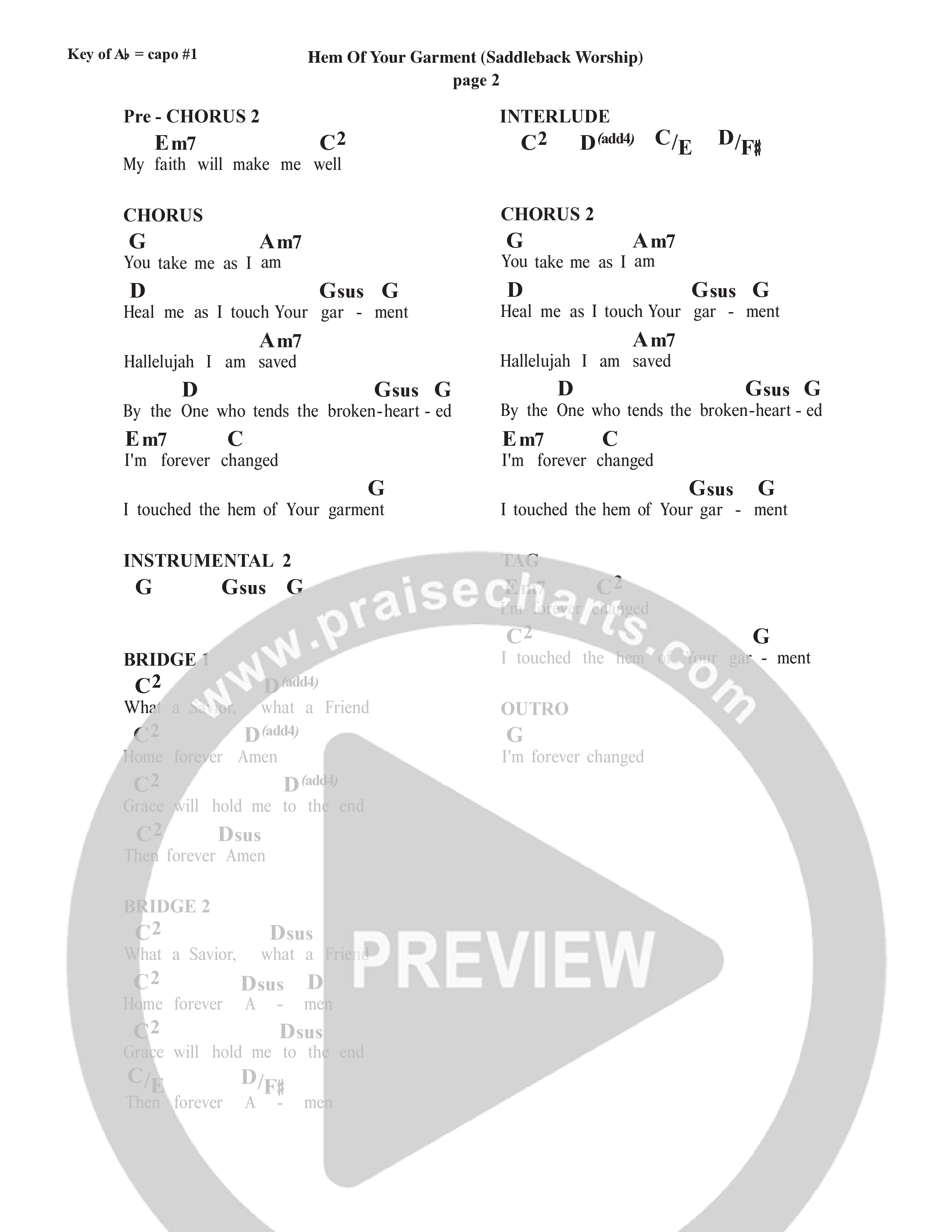 Hem Of Your Garment (Live) Chord Chart (Saddleback Worship)
