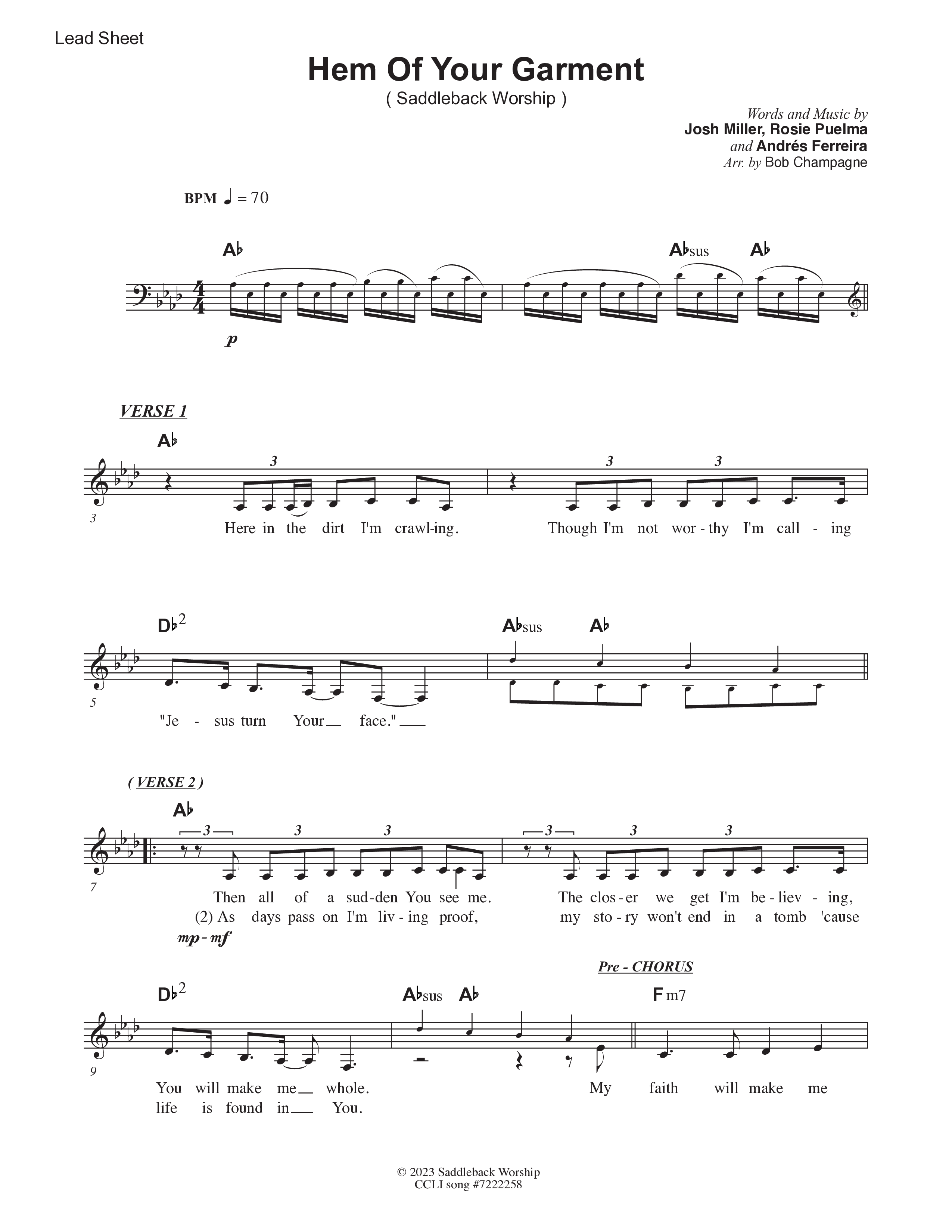 Hem Of Your Garment (Live) Lead Sheet Melody (Saddleback Worship)