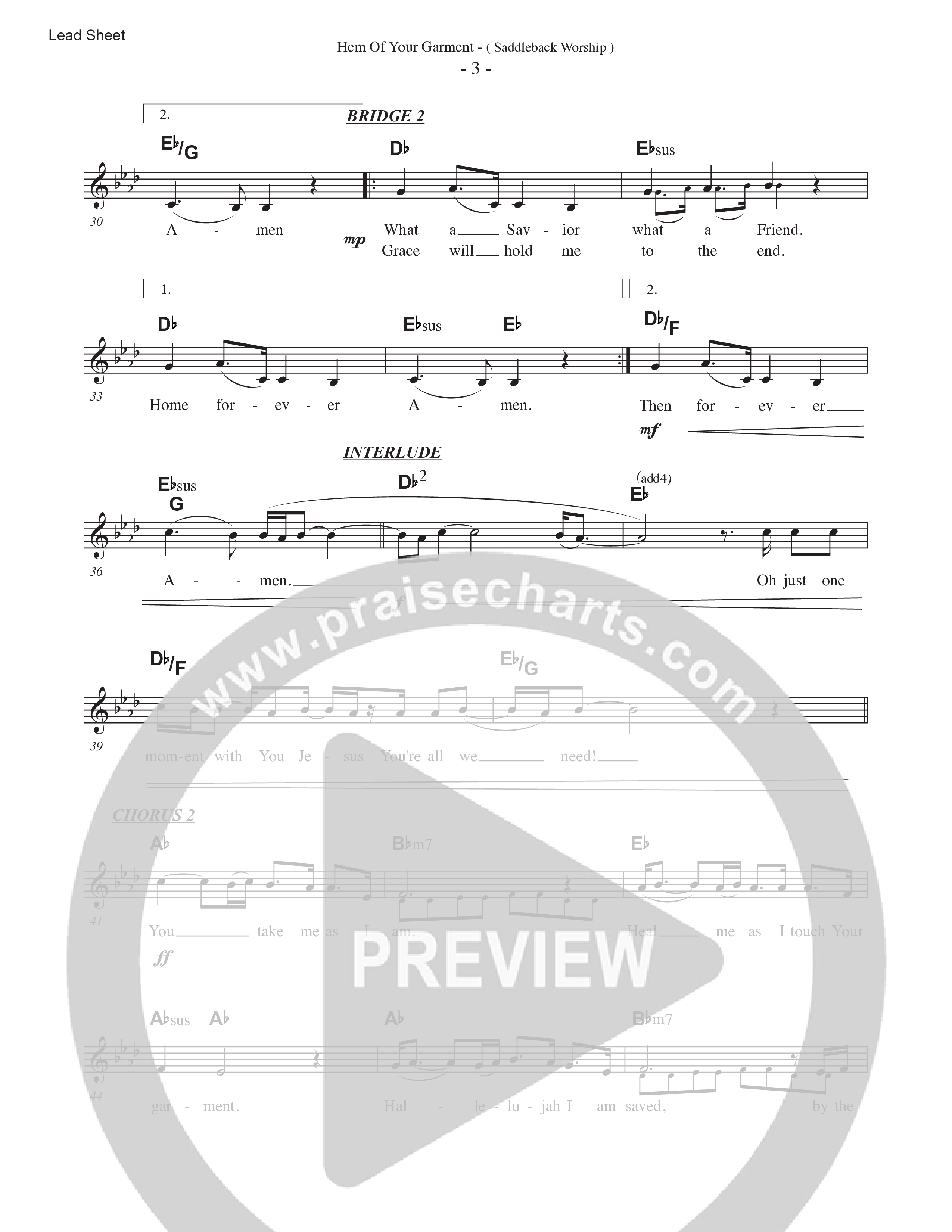 Hem Of Your Garment (Live) Lead Sheet Melody (Saddleback Worship)