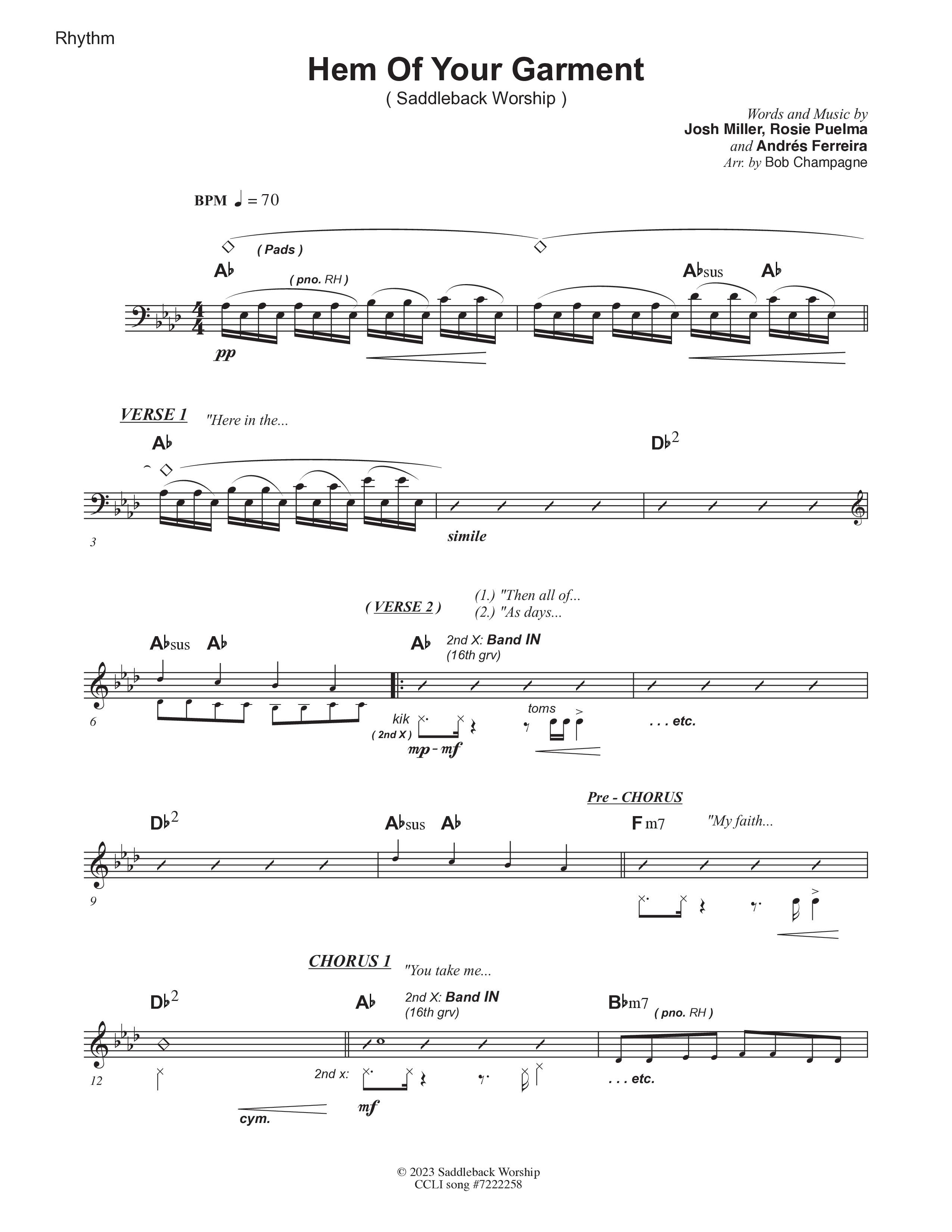 Hem Of Your Garment (Live) Rhythm Chart (Saddleback Worship)