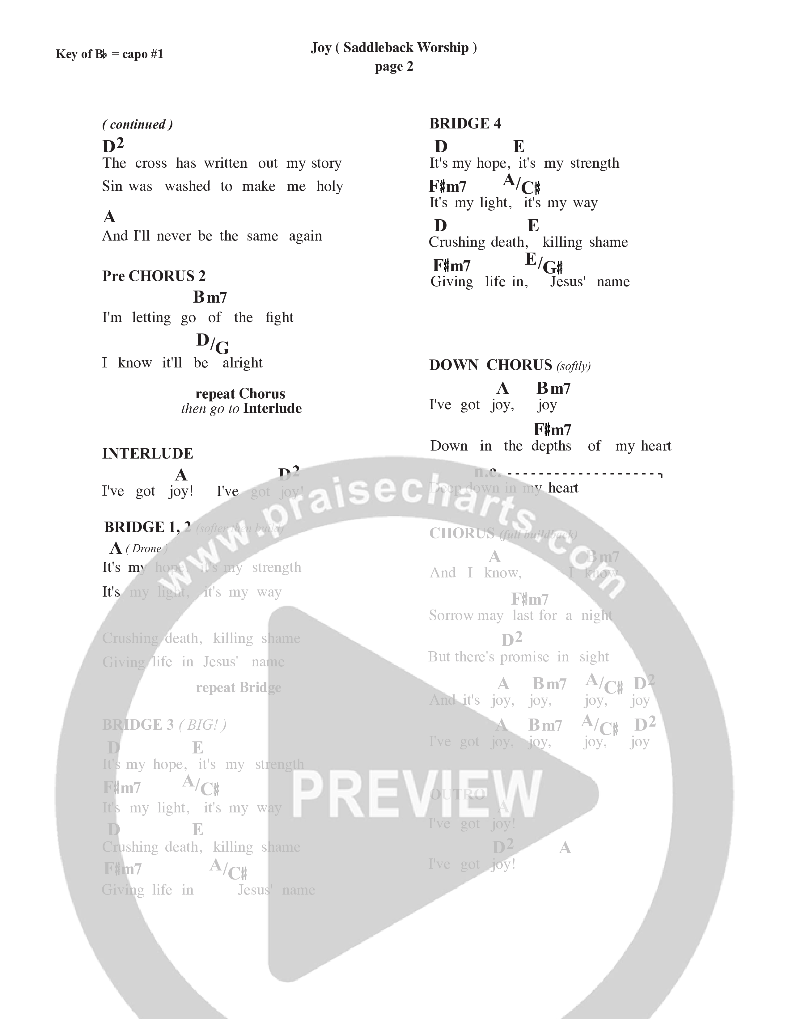 Joy (Live) Chord Chart (Saddleback Worship)