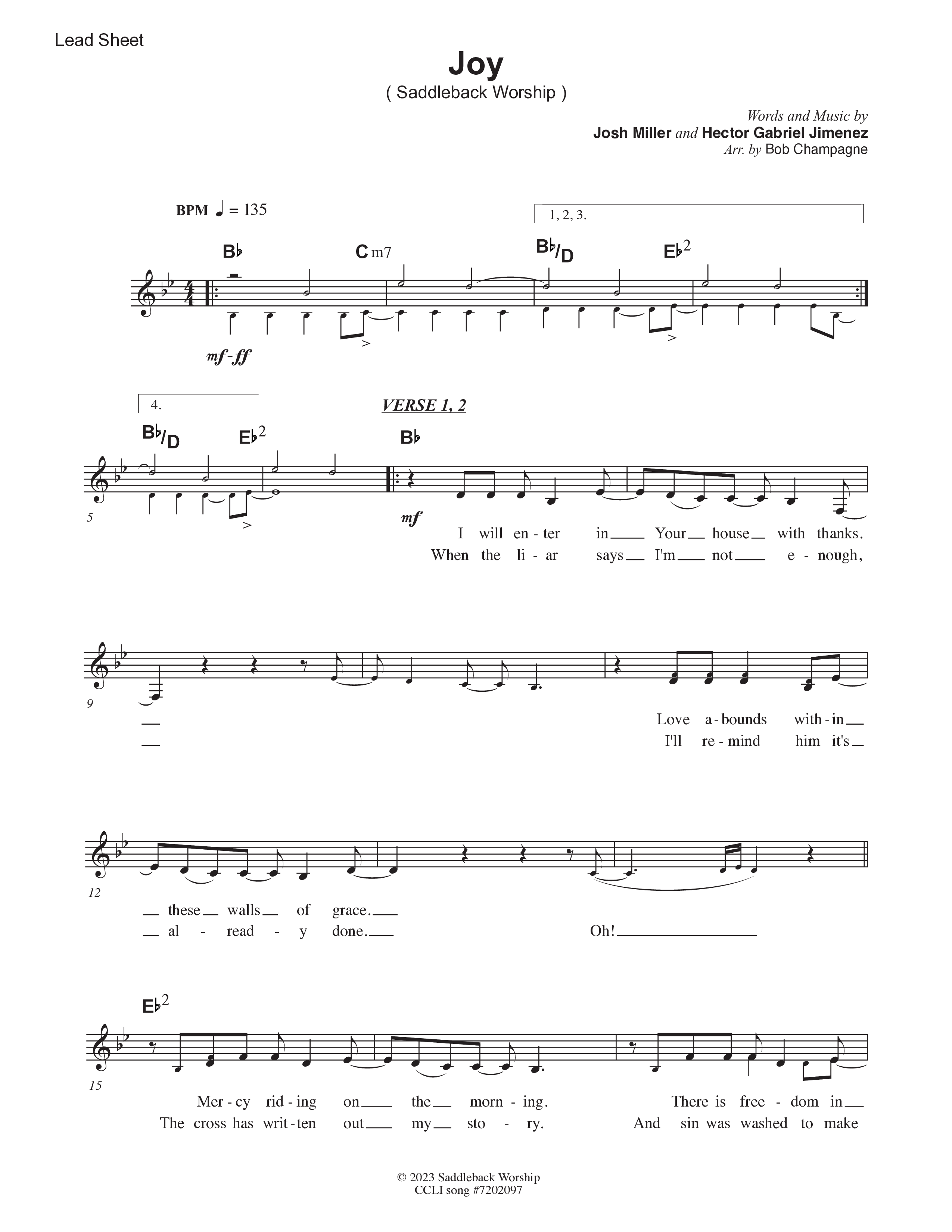 Joy (Live) Lead Sheet Melody (Saddleback Worship)