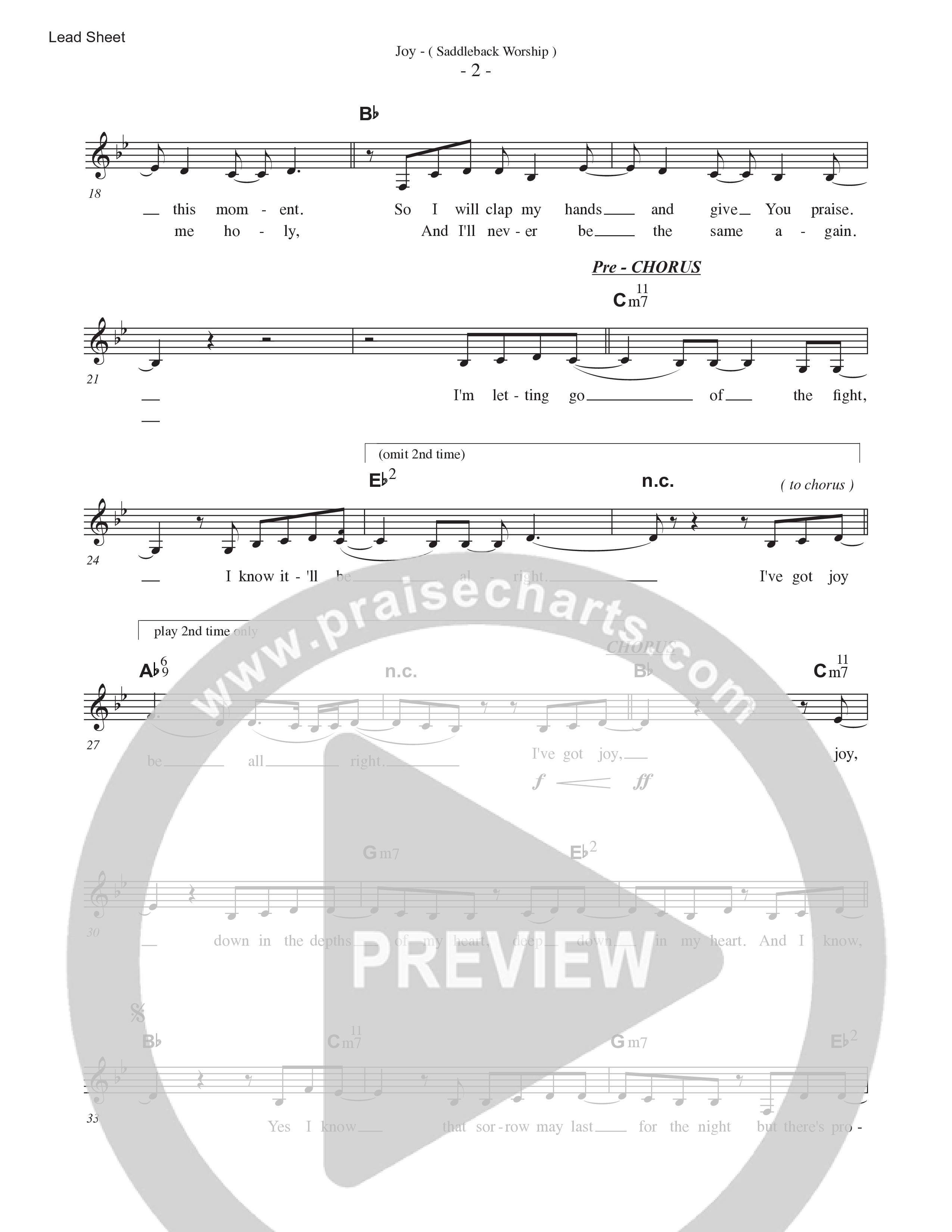 Joy (Live) Lead Sheet Melody (Saddleback Worship)