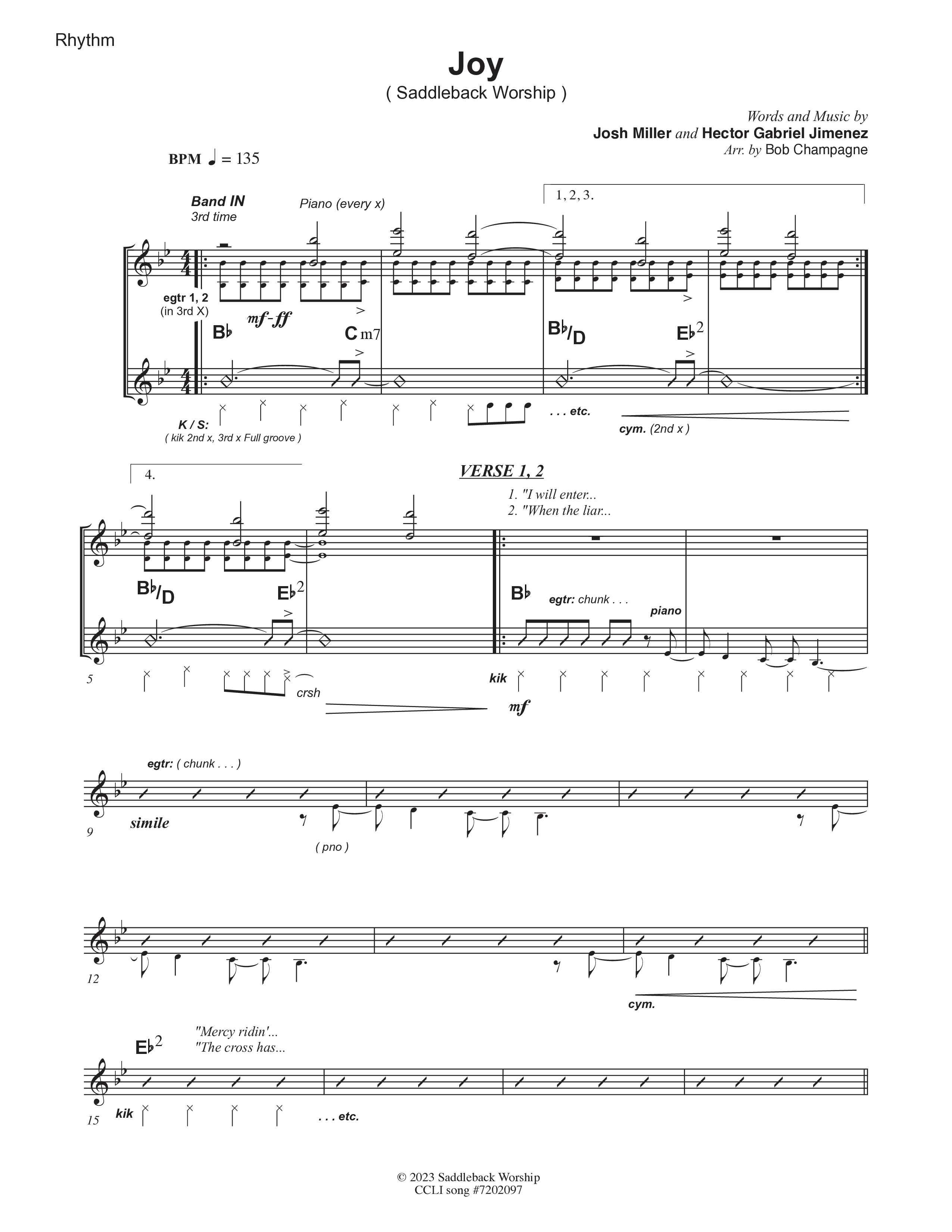 Joy (Live) Rhythm Chart (Saddleback Worship)