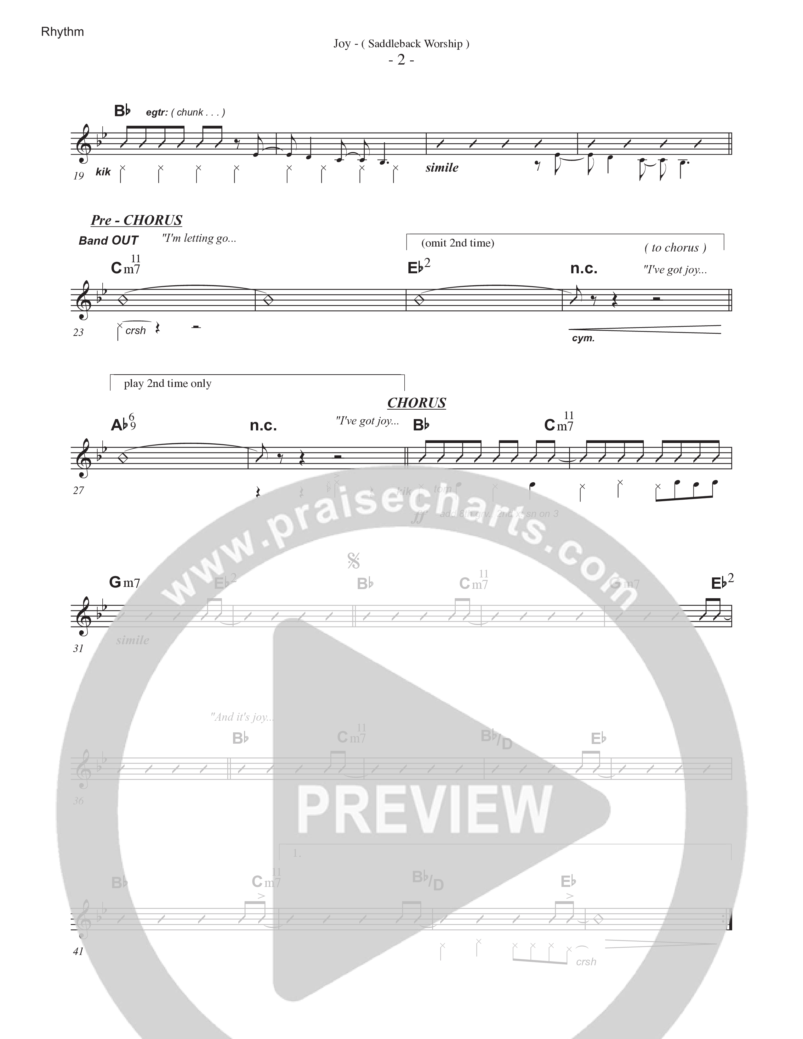 Joy (Live) Rhythm Chart (Saddleback Worship)