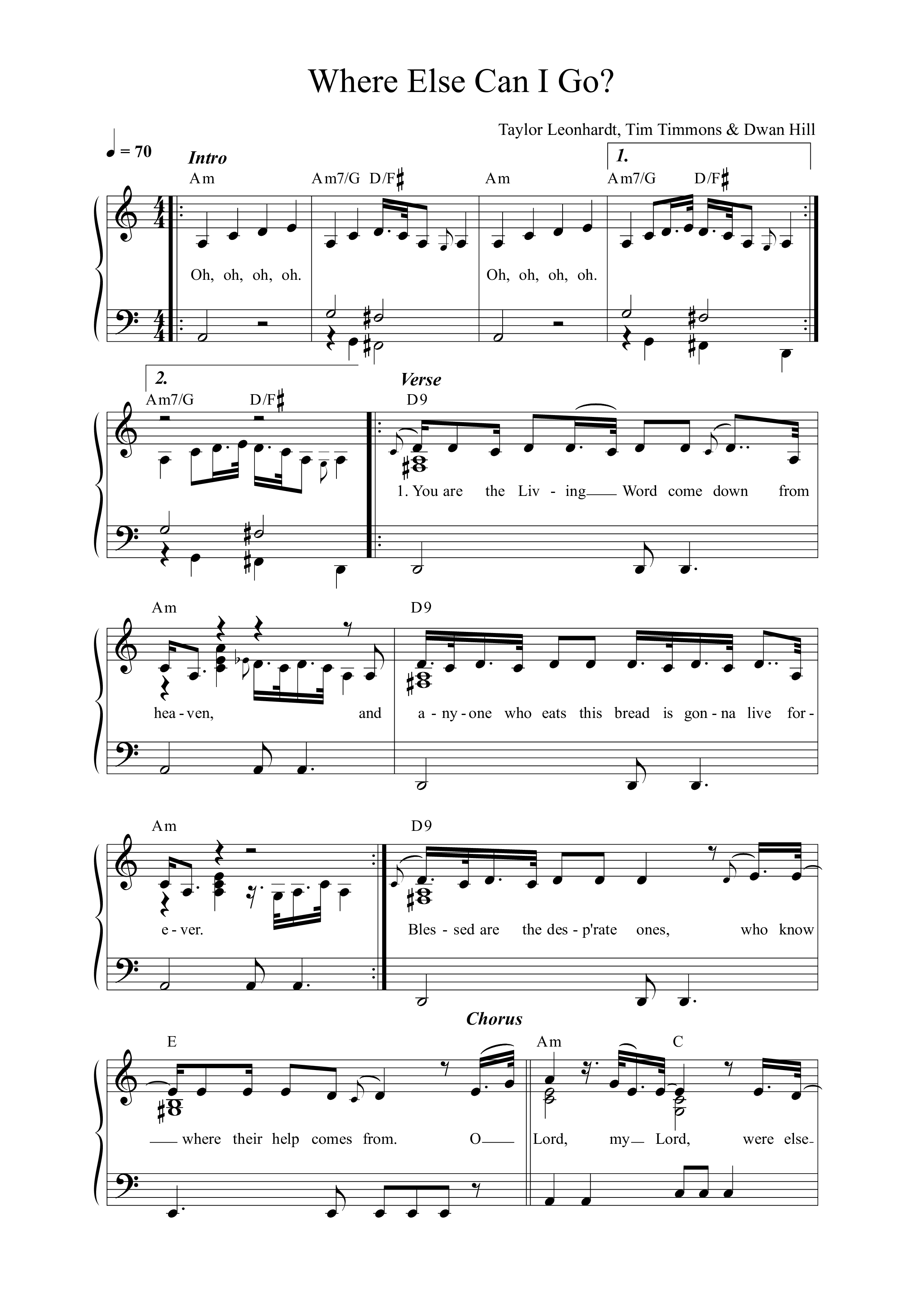Where Else Can I Go Lead Sheet Melody (Anchor Hymns)