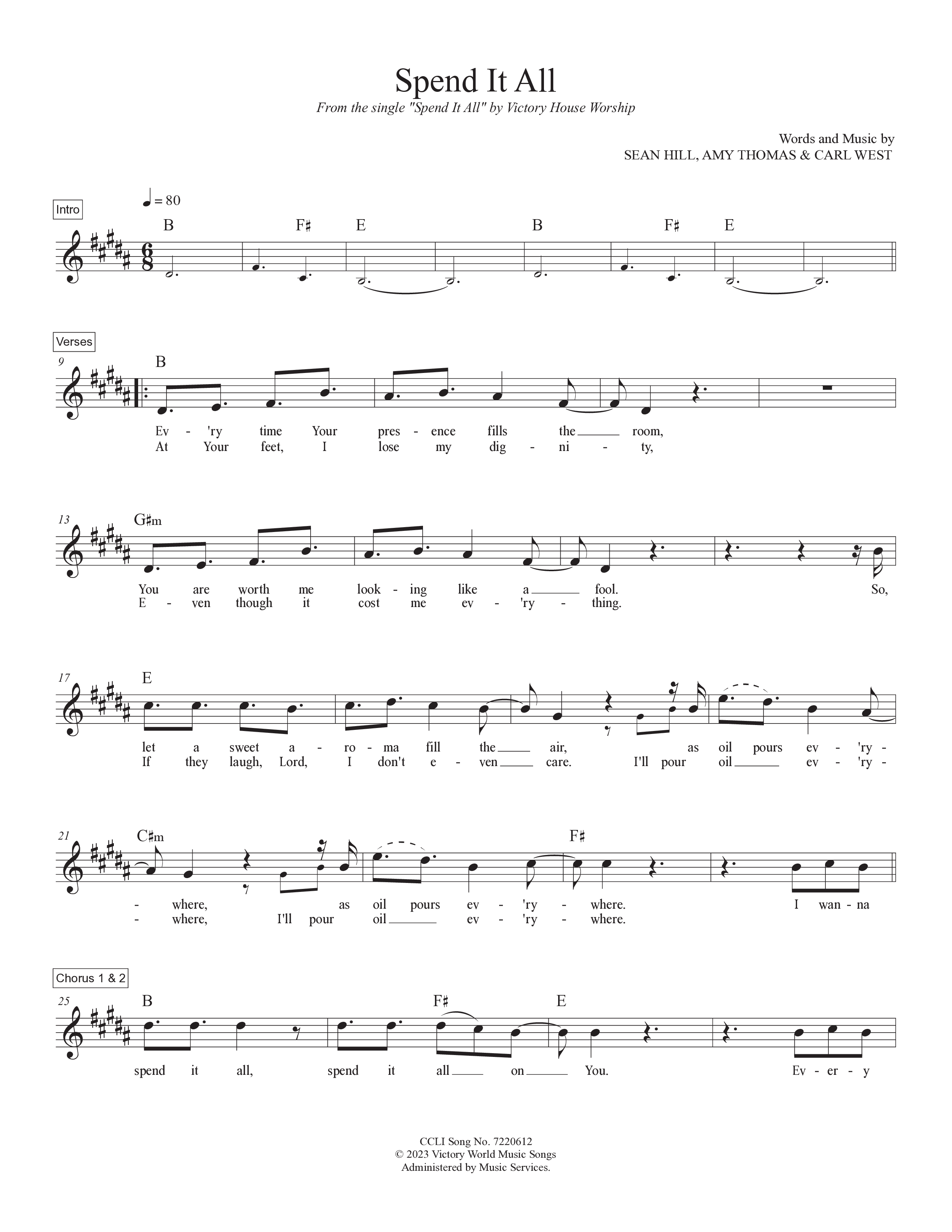 Spend It All Lead Sheet Melody (Victory House Worship)