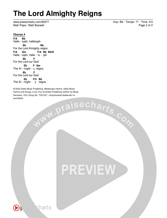 The Lord Almighty Reigns Chords & Lyrics (Matt Papa / Matt Boswell)