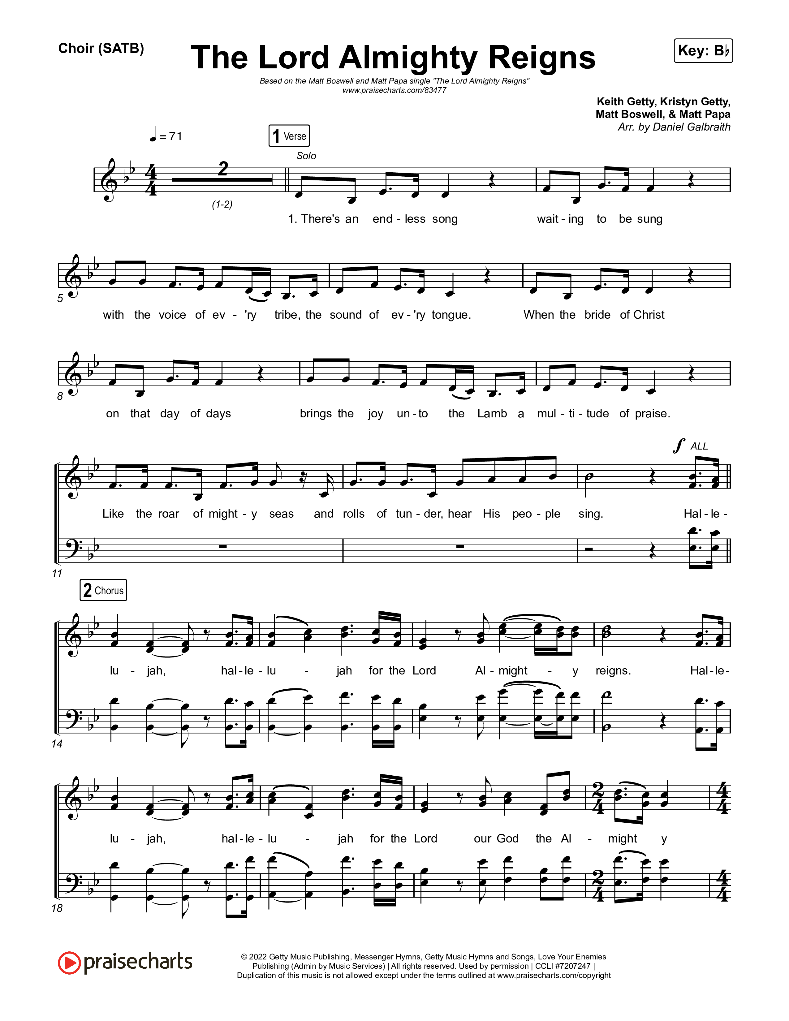 The Lord Almighty Reigns Choir Sheet (SATB) (Matt Papa / Matt Boswell)