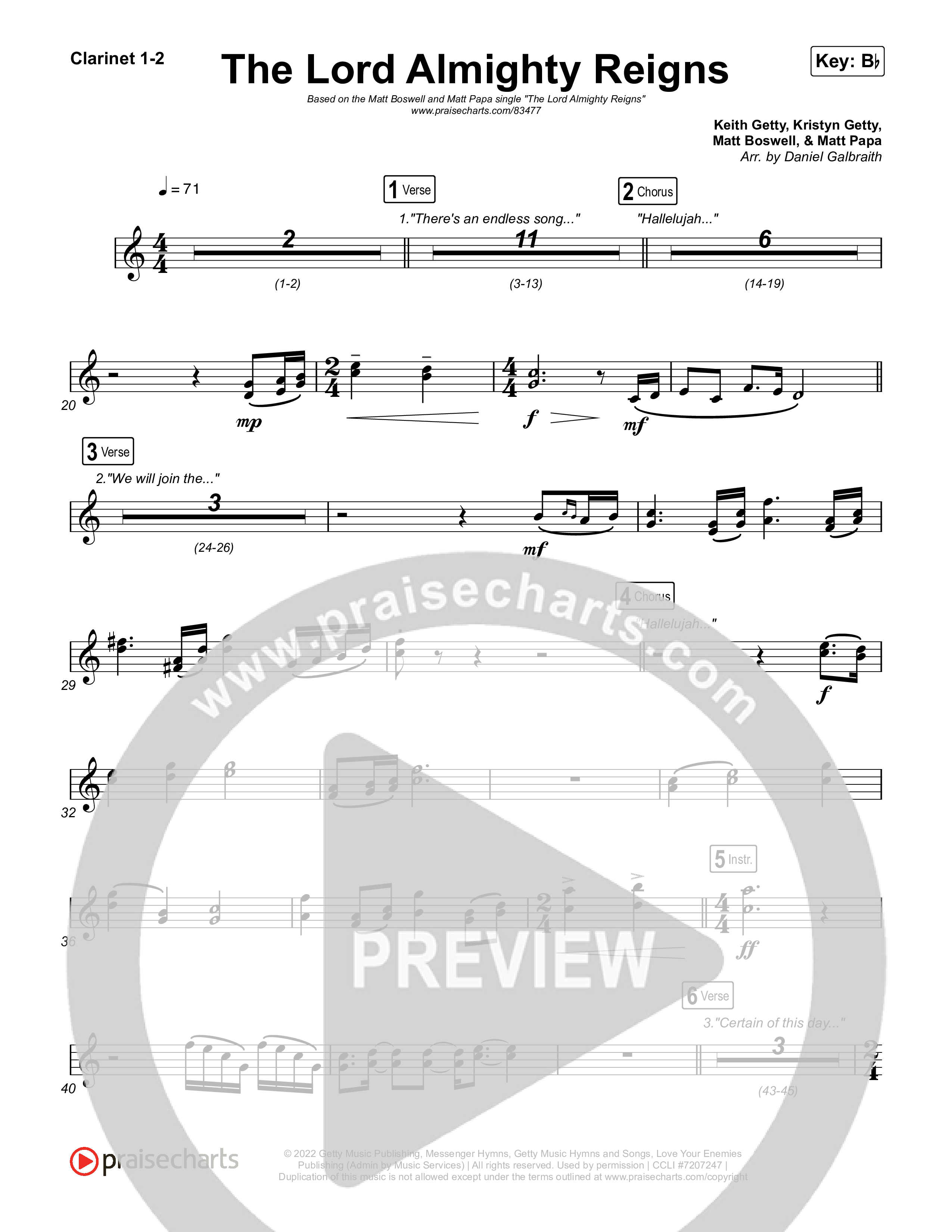 The Lord Almighty Reigns Clarinet 1,2 (Matt Papa / Matt Boswell)