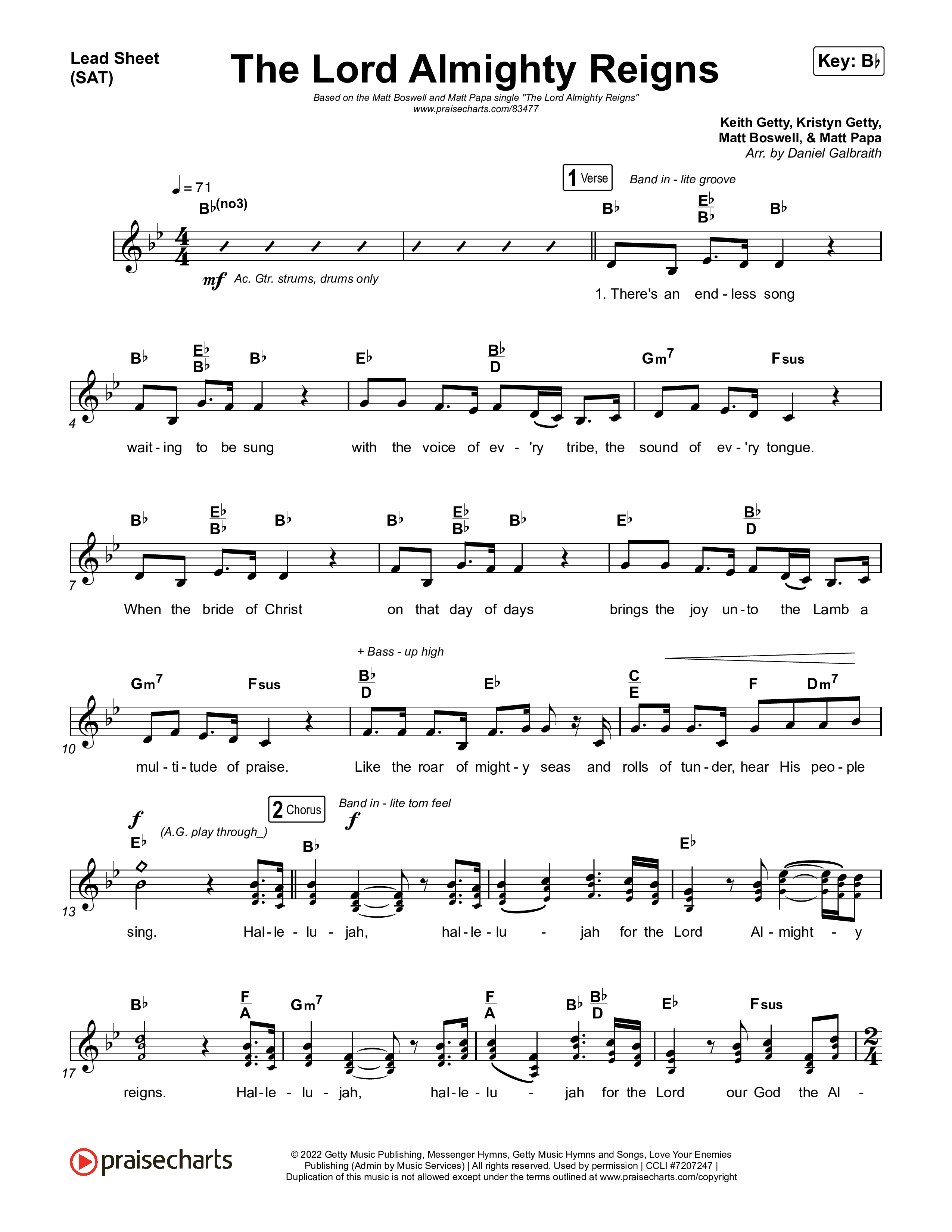 The Lord Almighty Reigns Lead Sheet (SAT) (Matt Papa / Matt Boswell)