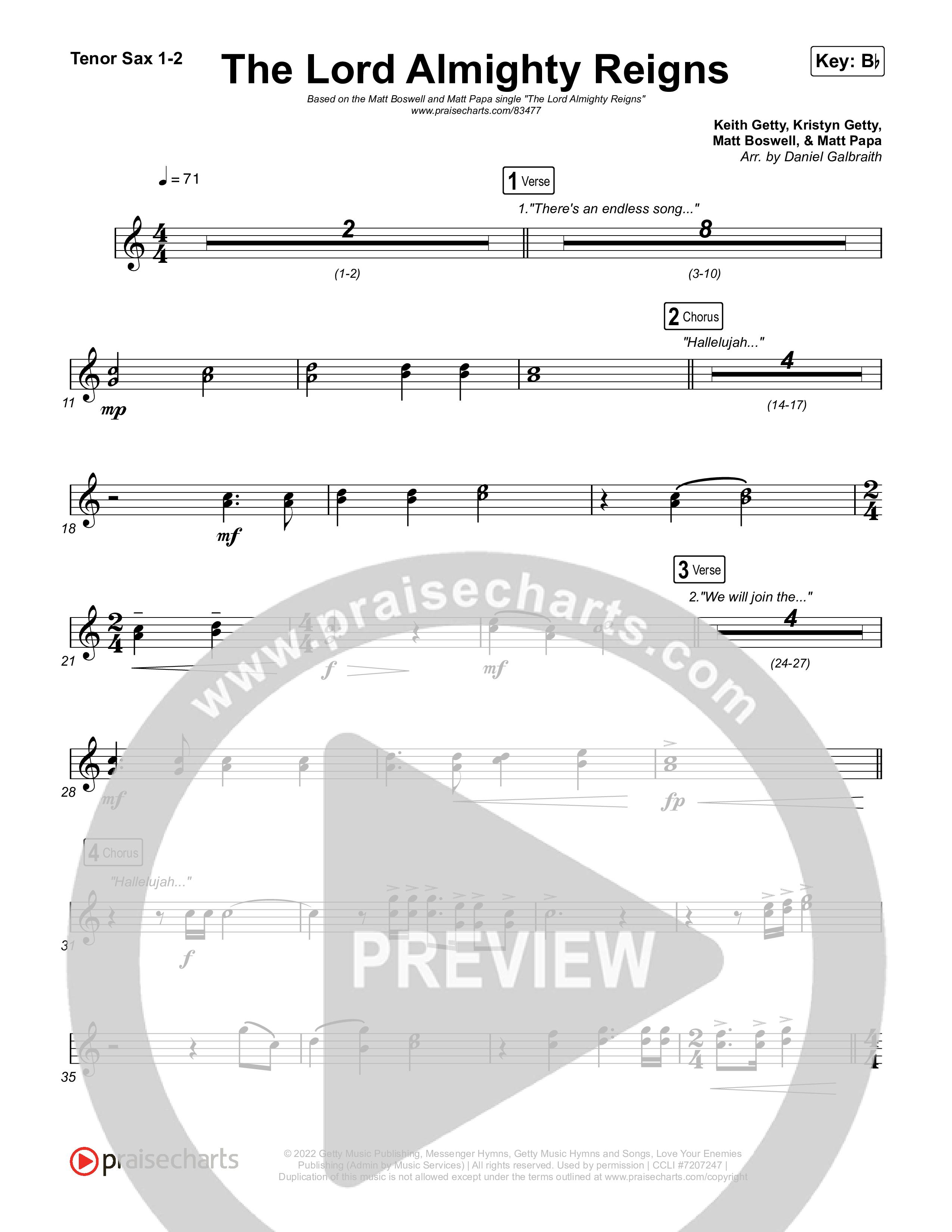 The Lord Almighty Reigns Tenor Sax 1,2 (Matt Papa / Matt Boswell)