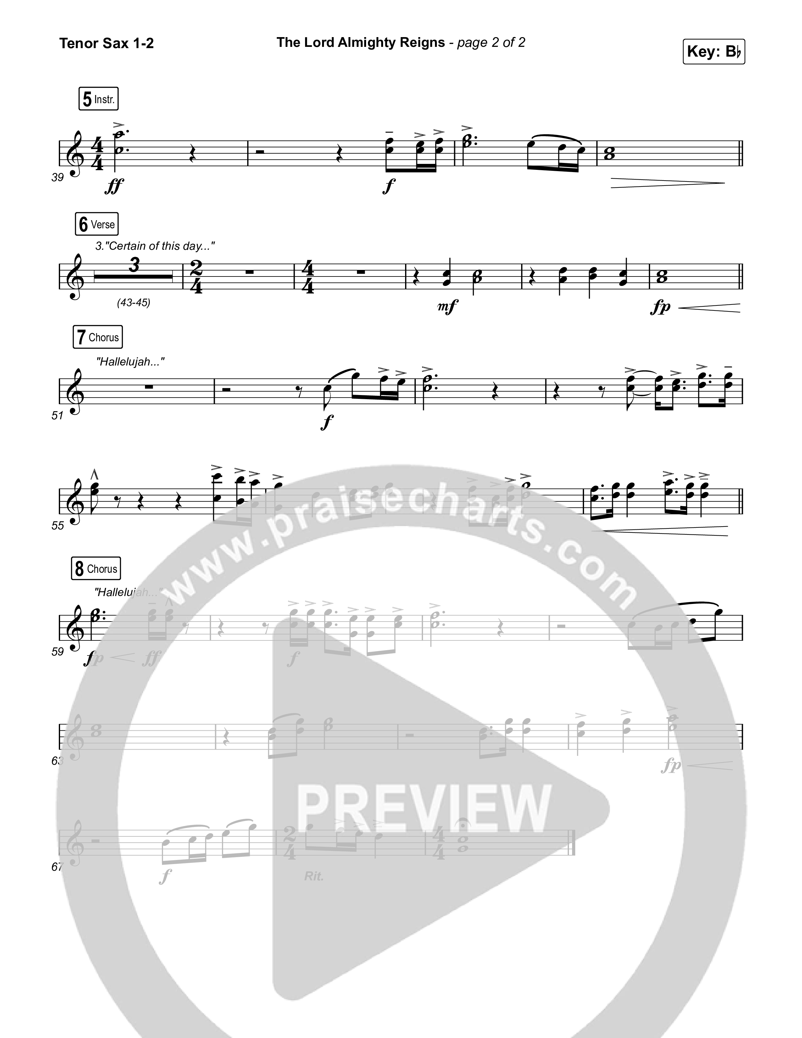 The Lord Almighty Reigns Tenor Sax 1,2 (Matt Papa / Matt Boswell)