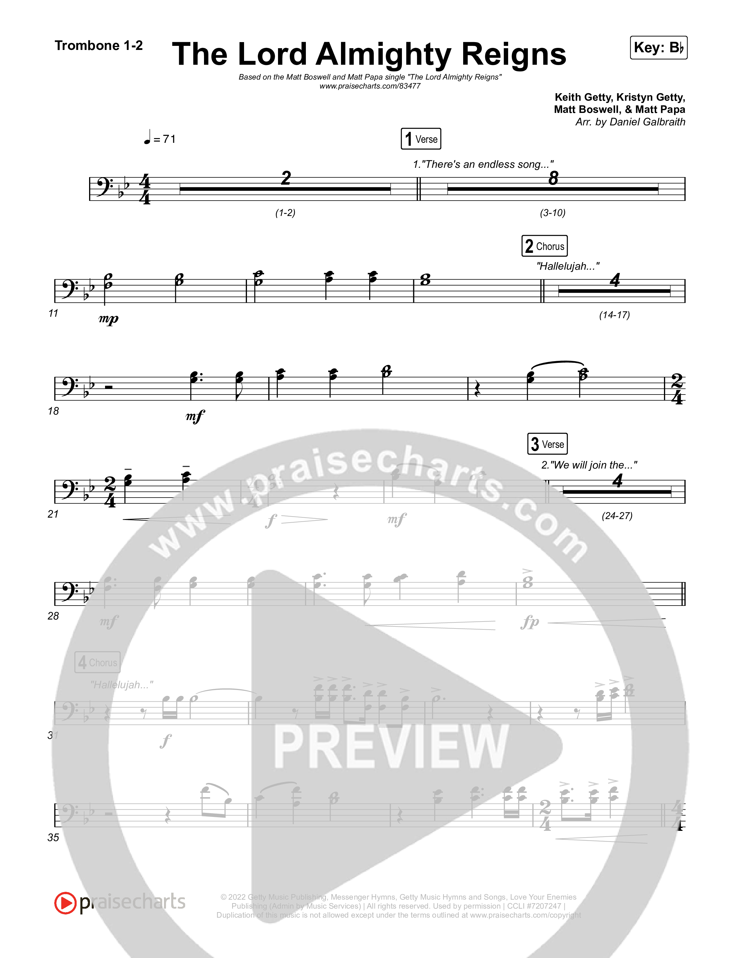 The Lord Almighty Reigns Trombone 1,2 (Matt Papa / Matt Boswell)