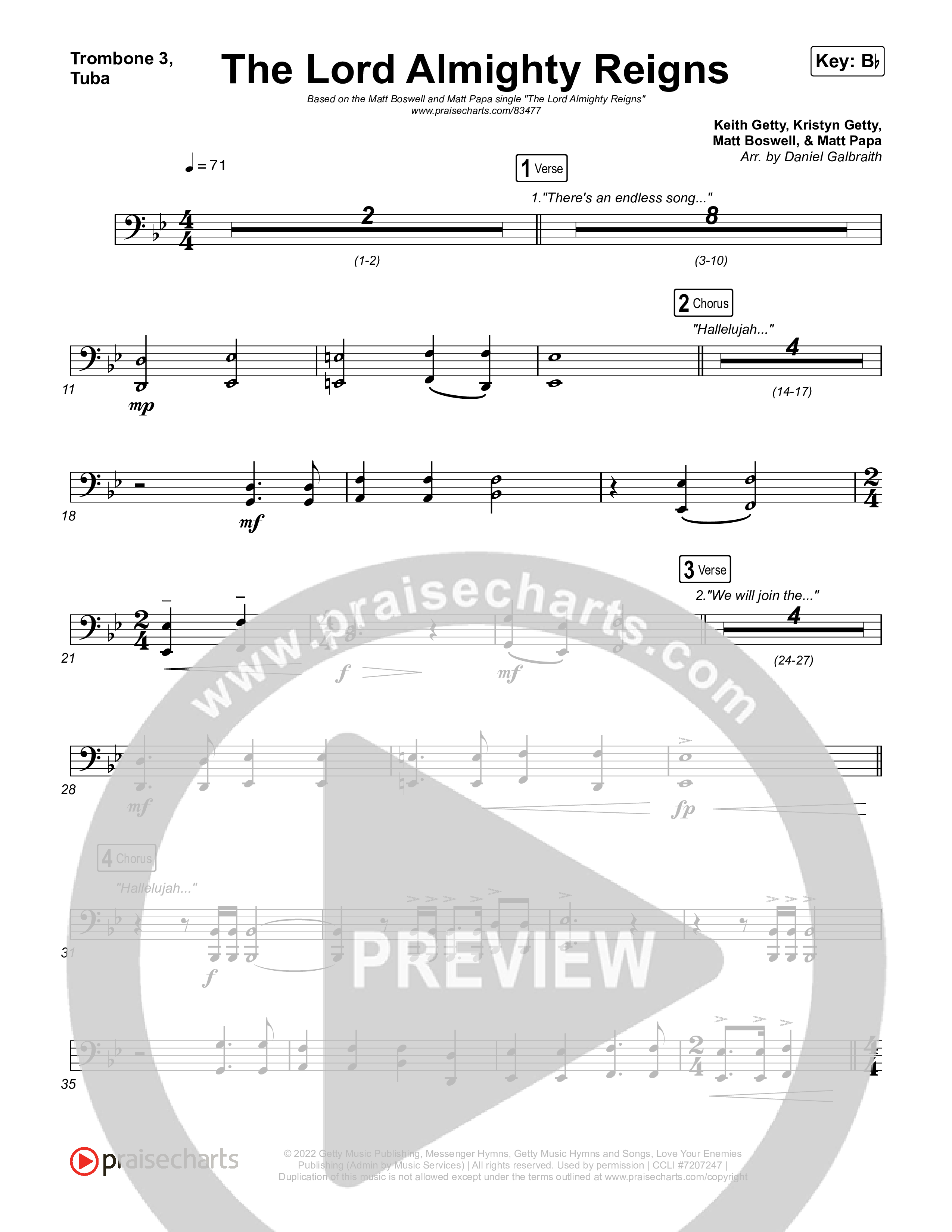 The Lord Almighty Reigns Trombone 3/Tuba (Matt Papa / Matt Boswell)