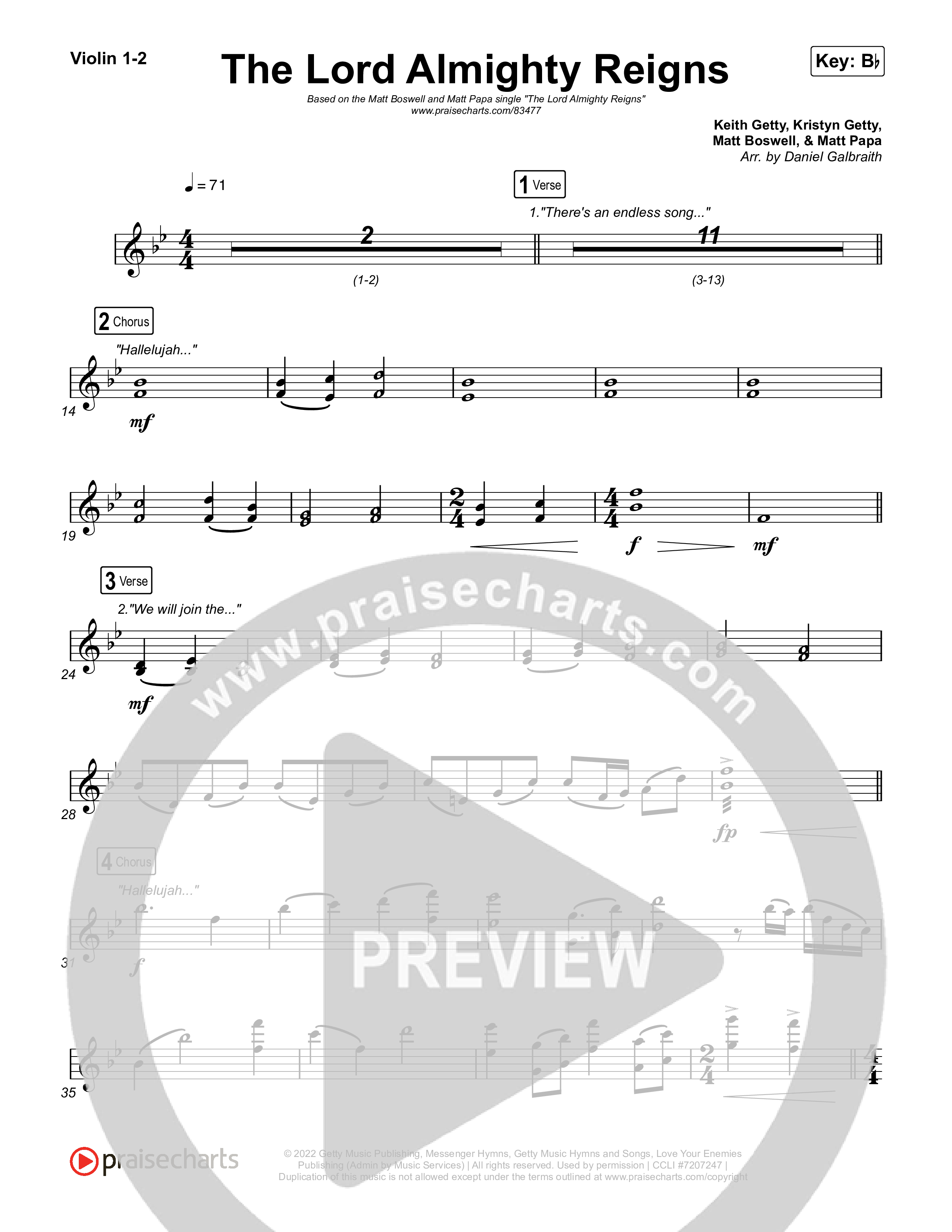 The Lord Almighty Reigns Violin 1,2 (Matt Papa / Matt Boswell)