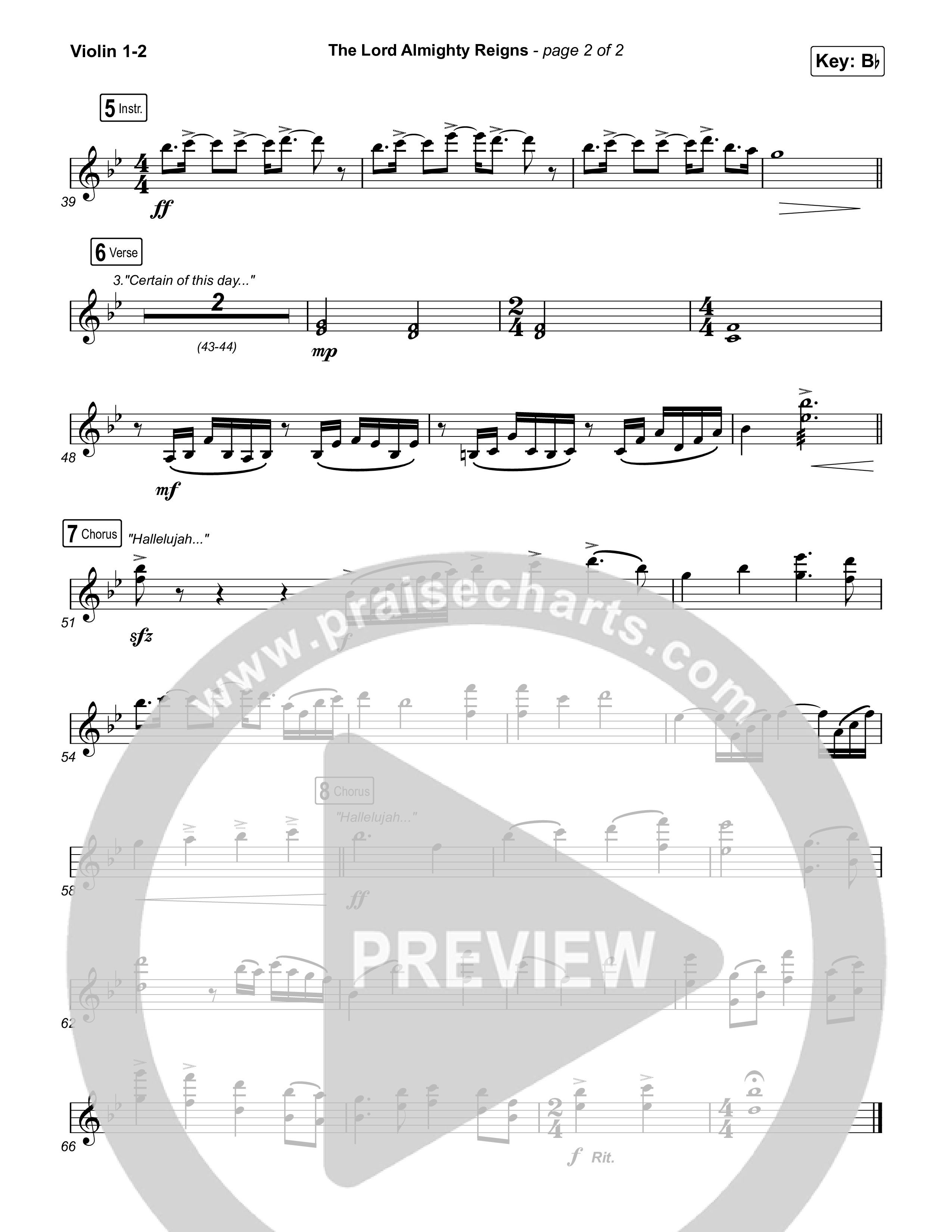 The Lord Almighty Reigns Violin 1,2 (Matt Papa / Matt Boswell)