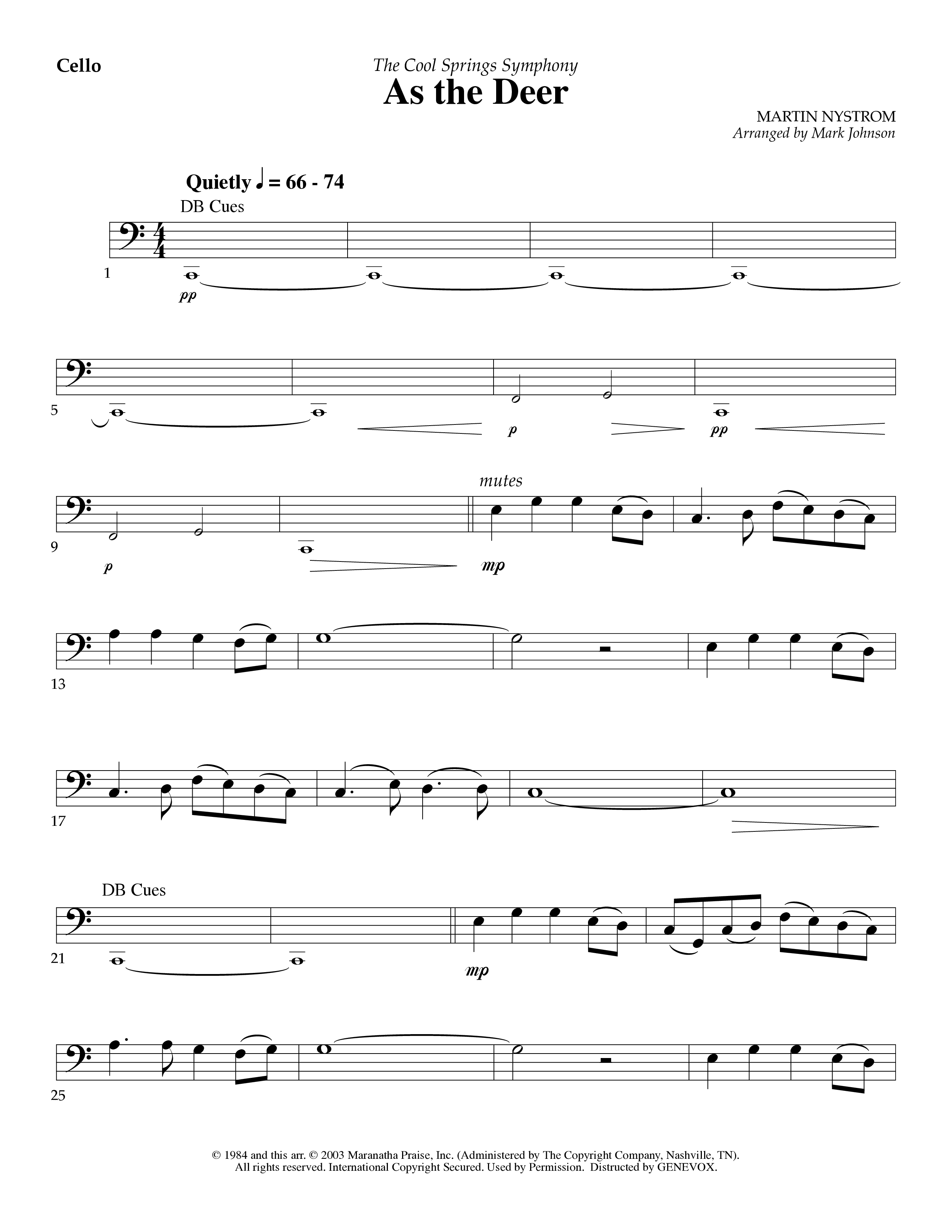 As The Deer (Instrumental) Cello (Lifeway Worship / Arr. Mark Johnson)