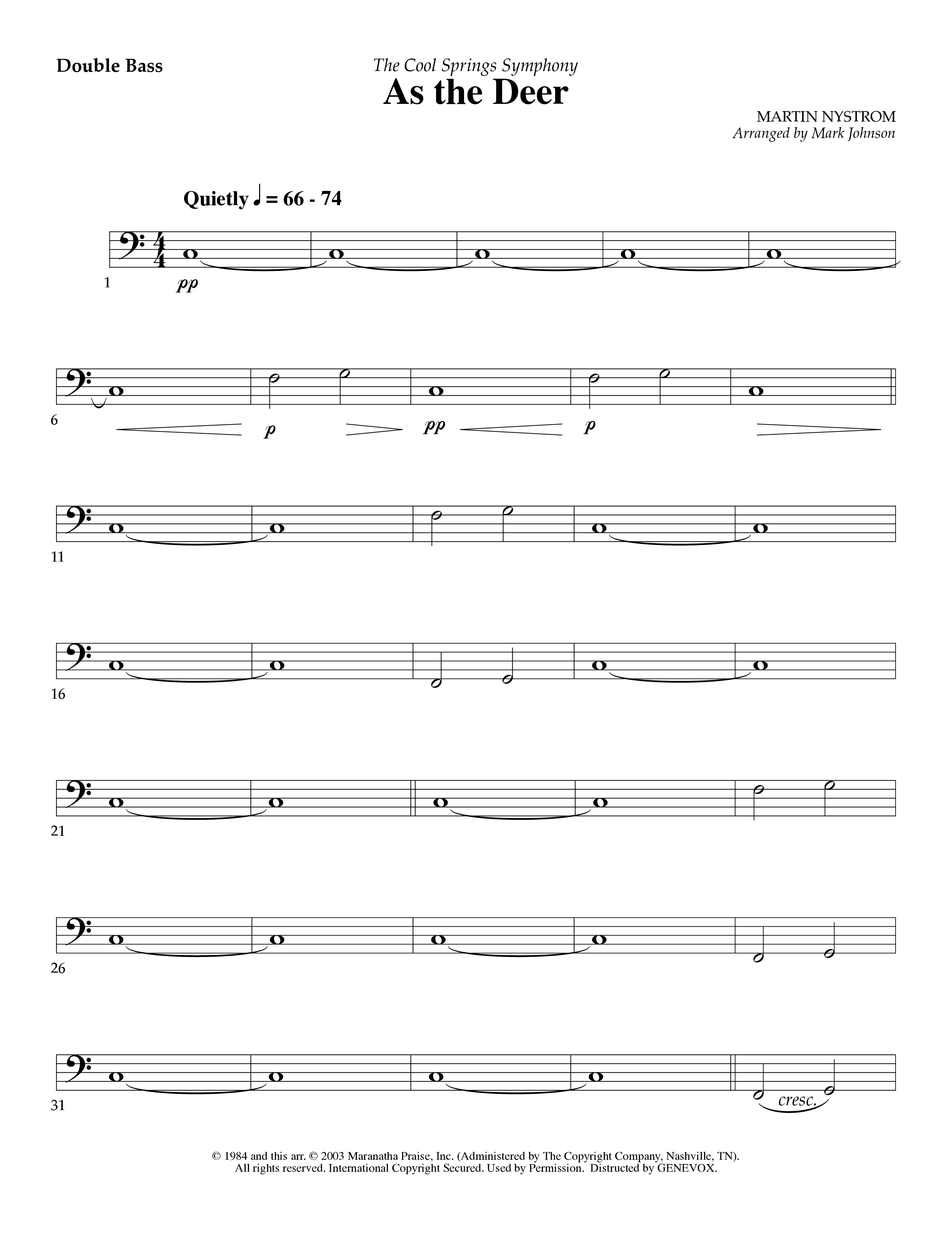 As The Deer (Instrumental) Double Bass (Lifeway Worship / Arr. Mark Johnson)
