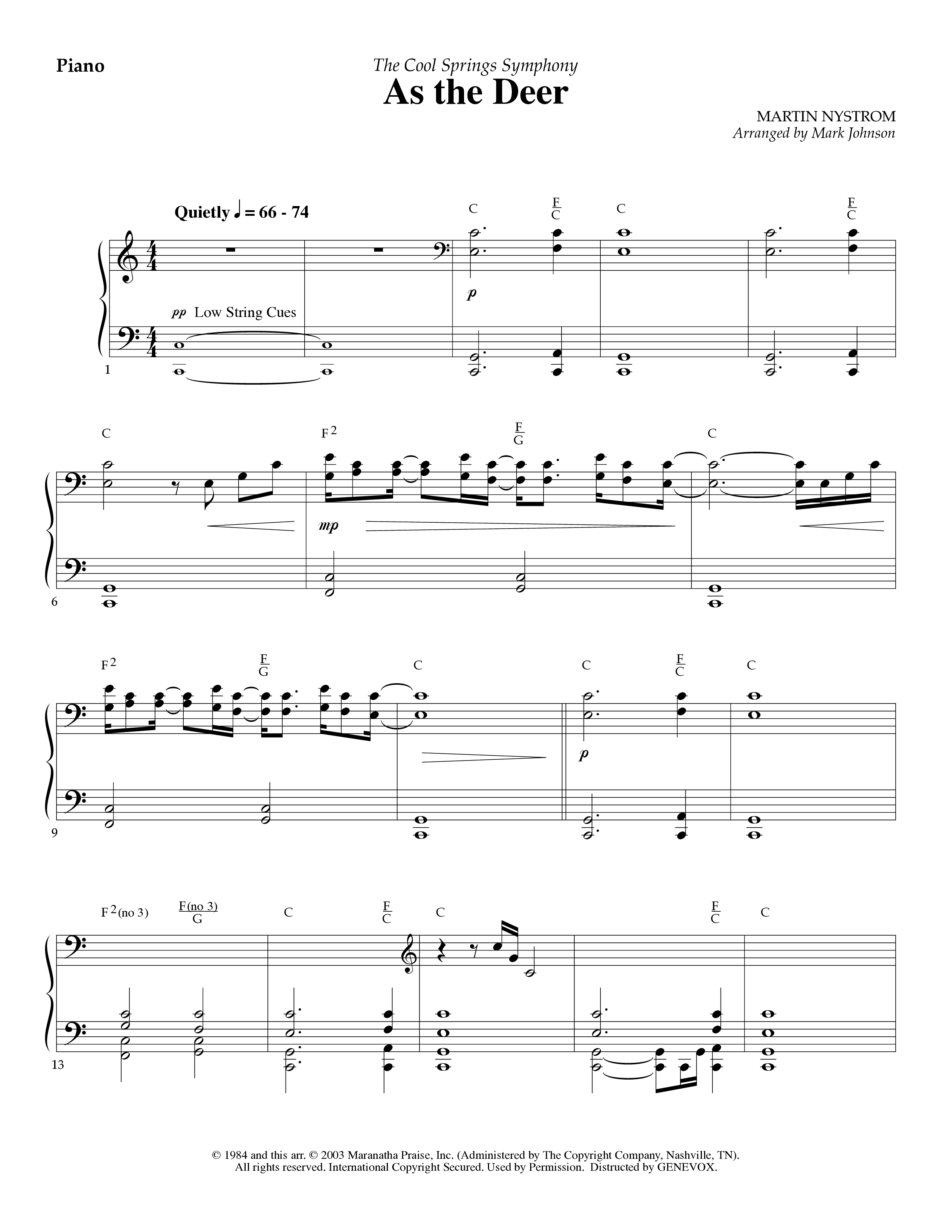 As The Deer (Instrumental) Piano Sheet (Lifeway Worship / Arr. Mark Johnson)