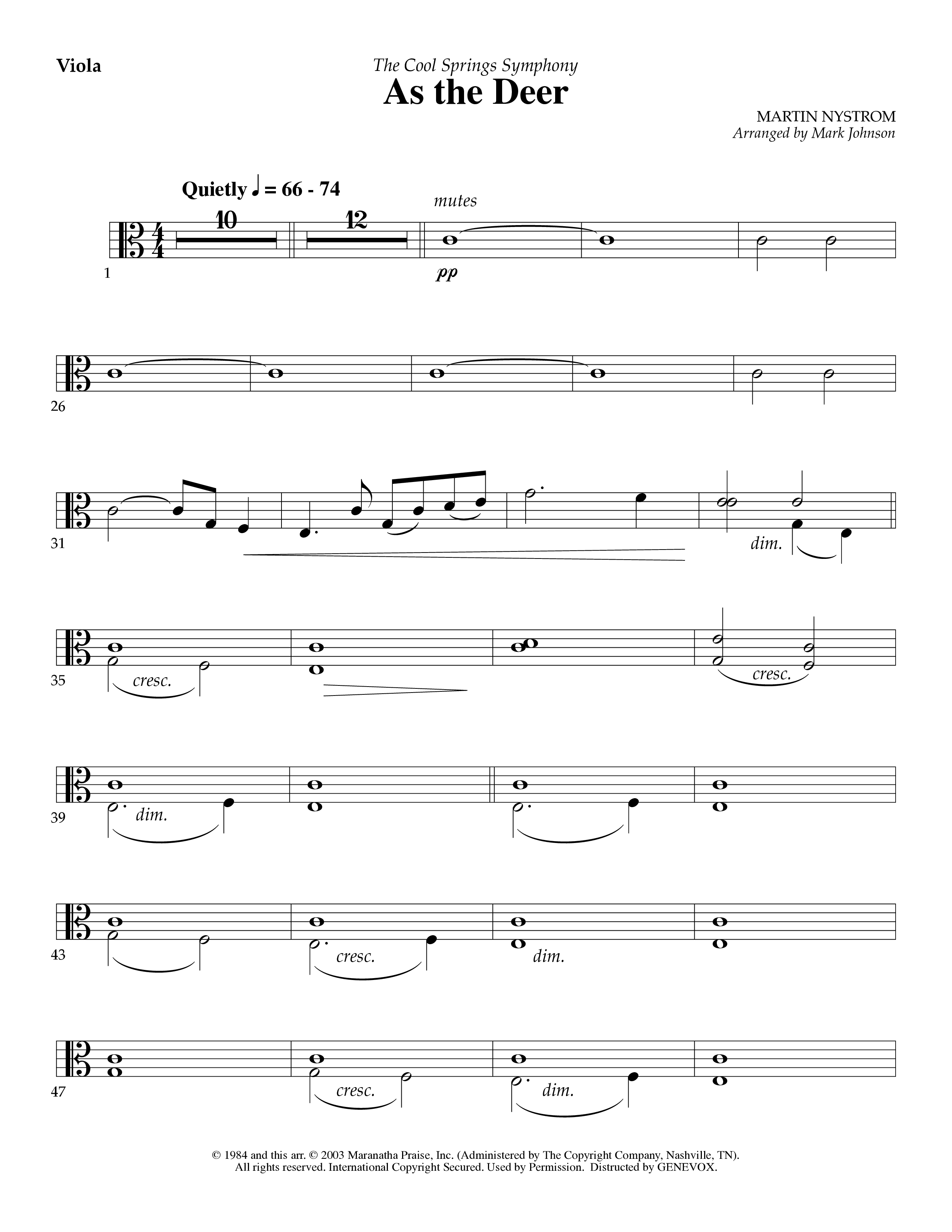 As The Deer (Instrumental) Viola (Lifeway Worship / Arr. Mark Johnson)