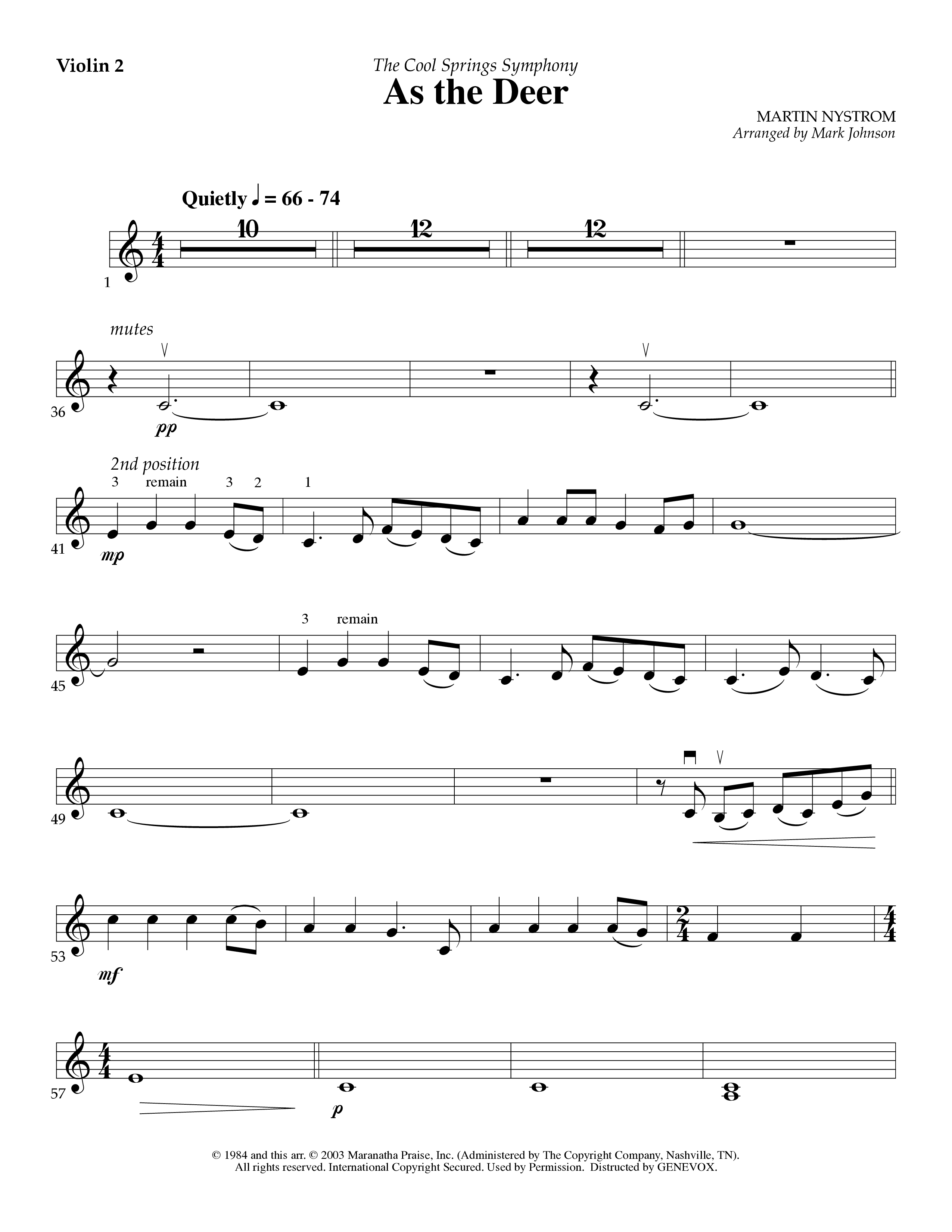 As The Deer (Instrumental) Violin 2 (Lifeway Worship / Arr. Mark Johnson)