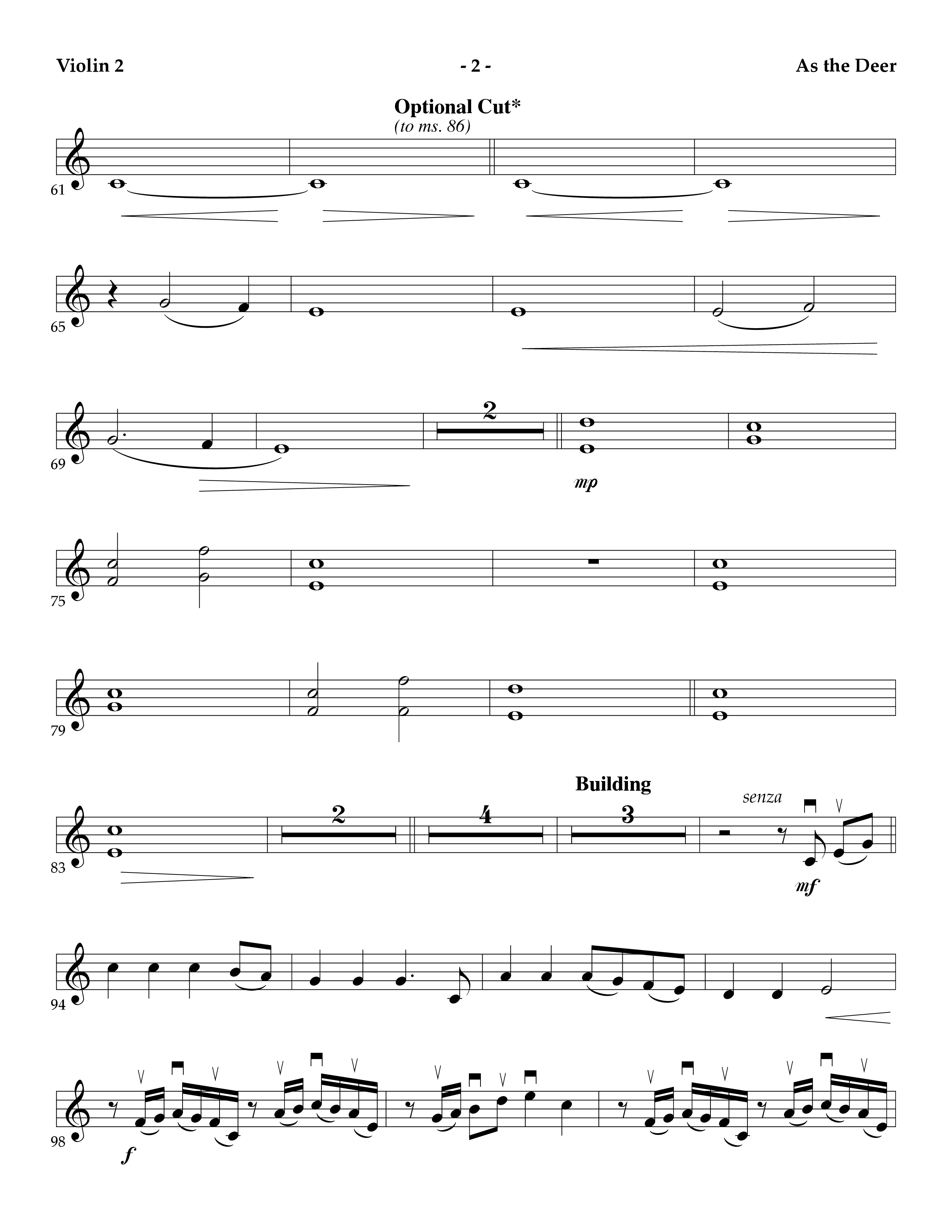 As The Deer (Instrumental) Violin 2 (Lifeway Worship / Arr. Mark Johnson)