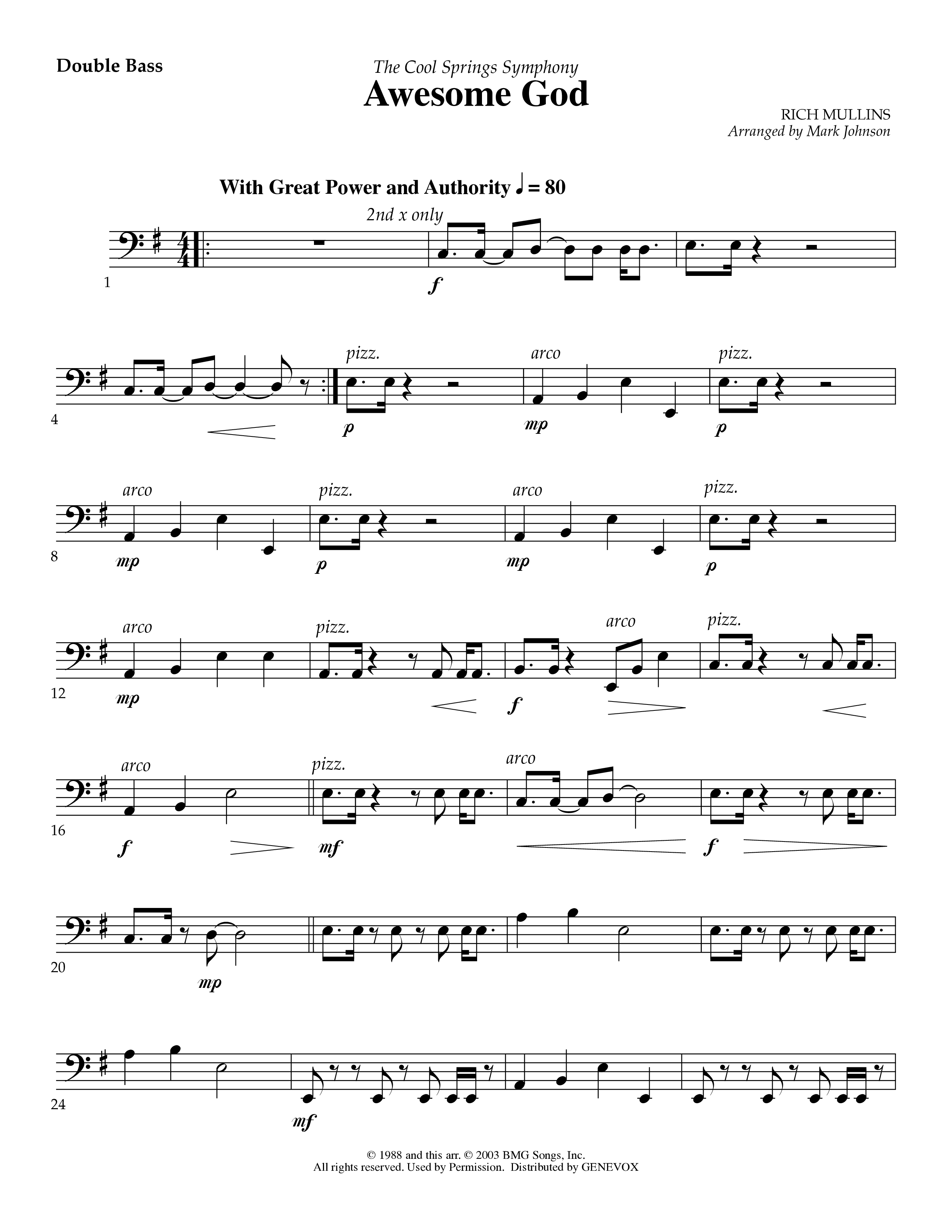 Awesome God (Instrumental) Double Bass (Lifeway Worship / Arr. Mark Johnson)