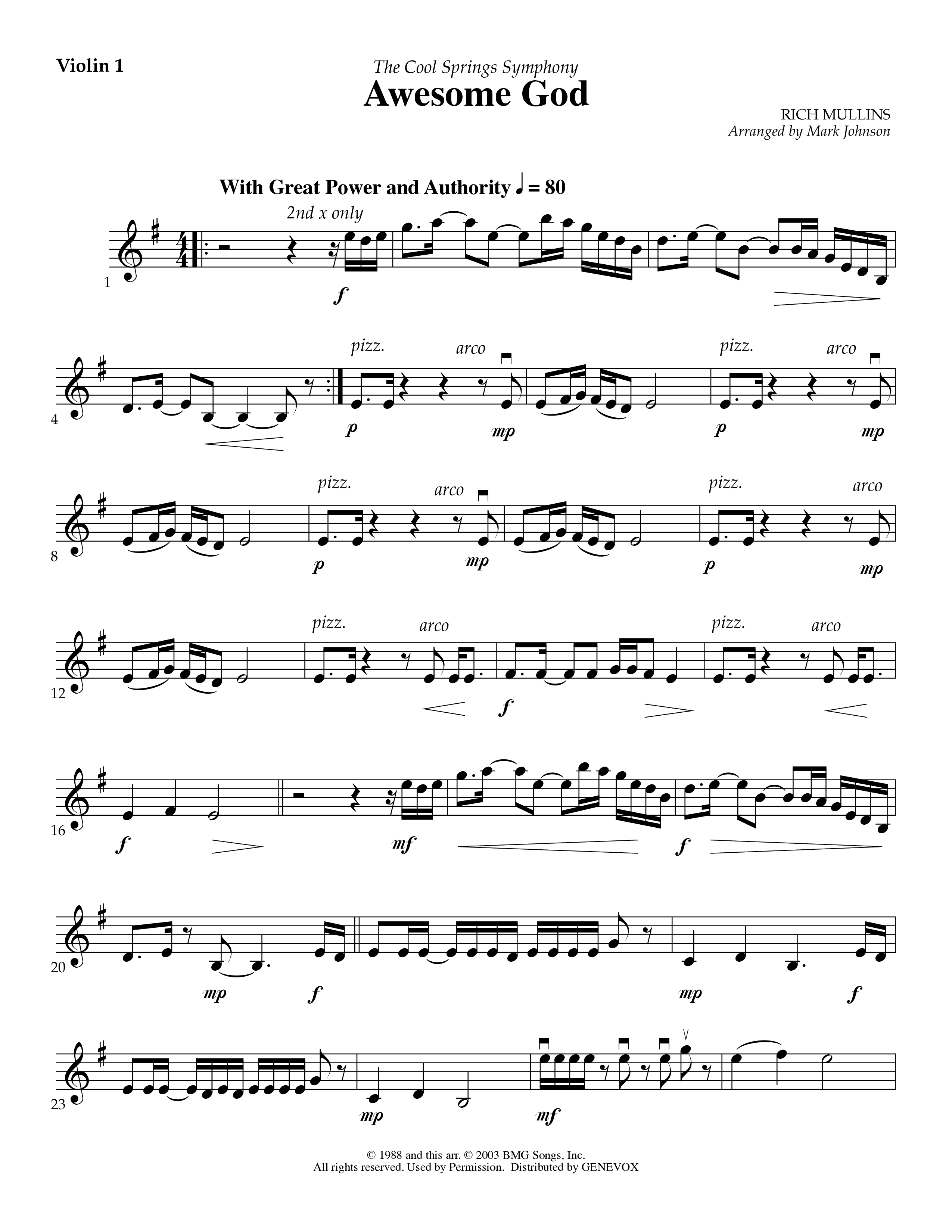 Awesome God (Instrumental) Violin 1 (Lifeway Worship / Arr. Mark Johnson)