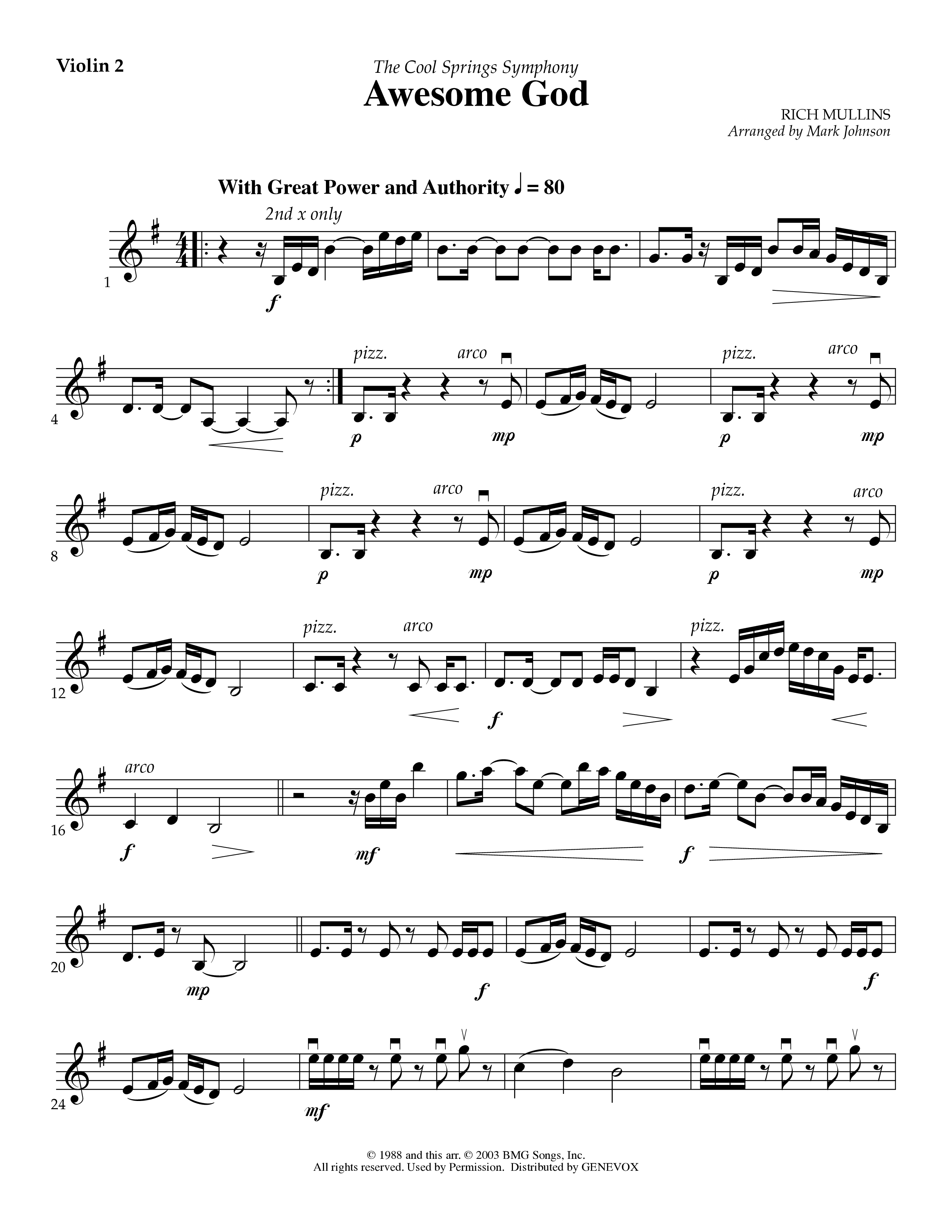 Awesome God (Instrumental) Violin 2 (Lifeway Worship / Arr. Mark Johnson)