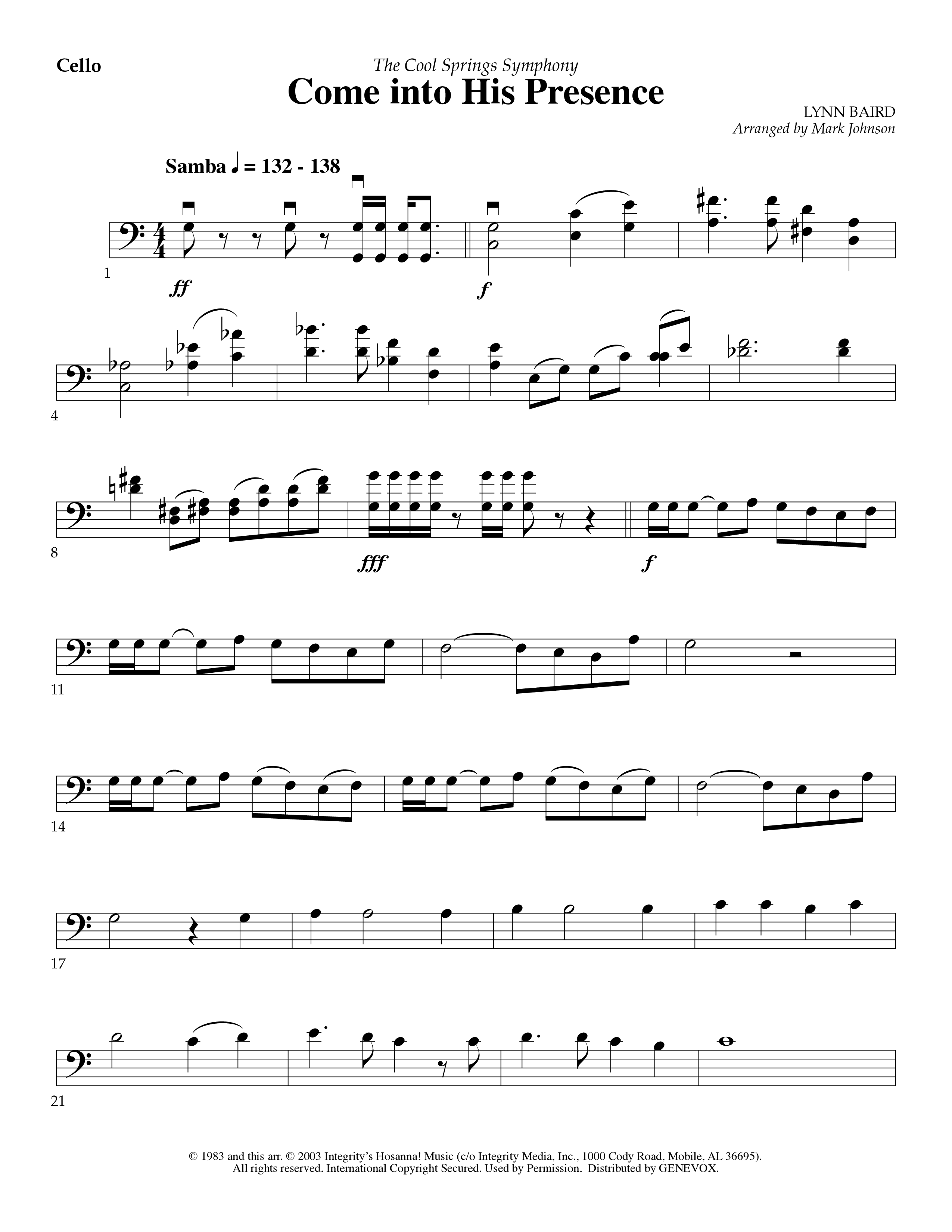 Come Into His Presence (Instrumental) Cello (Lifeway Worship / Arr. Mark Johnson)