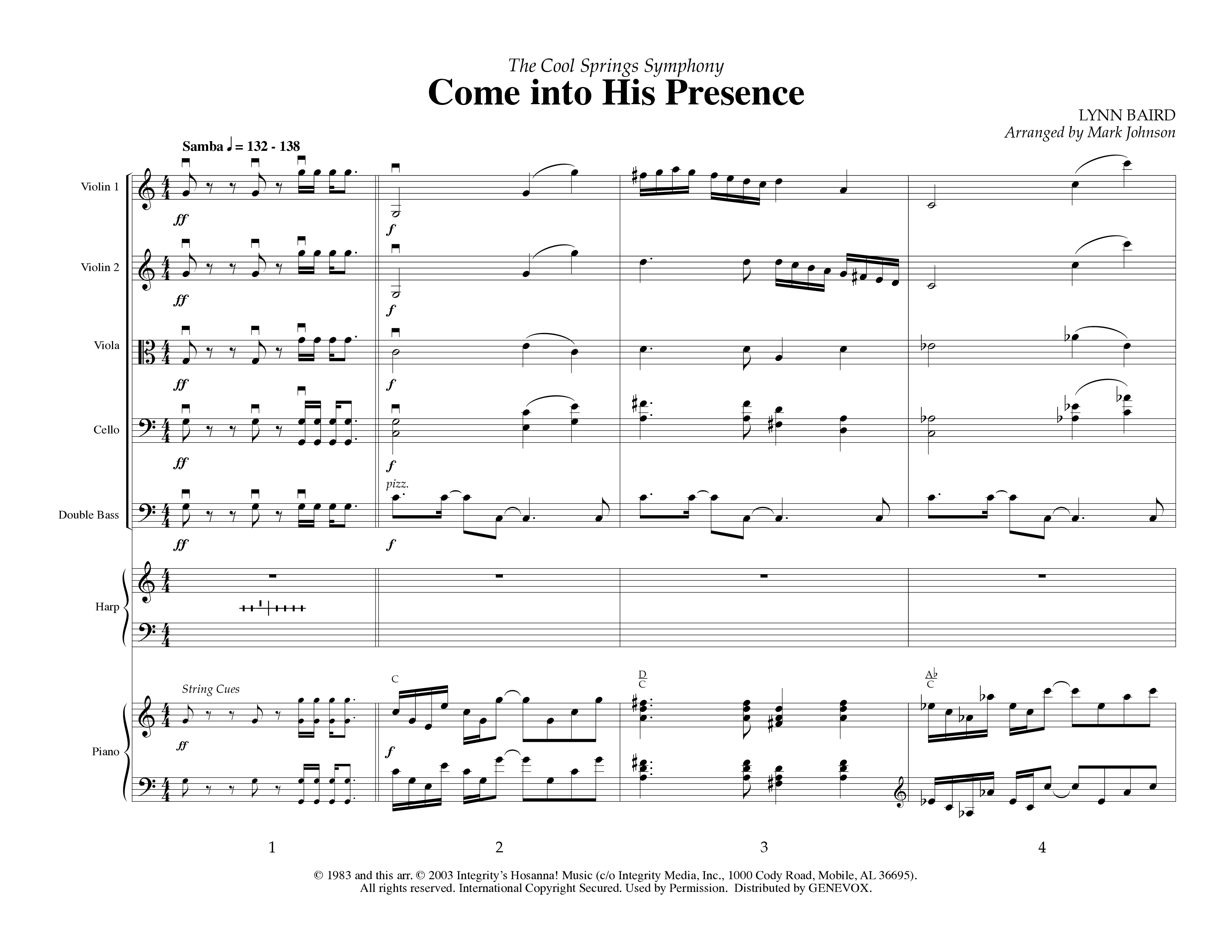 Come Into His Presence (Instrumental) Orchestration (Lifeway Worship / Arr. Mark Johnson)