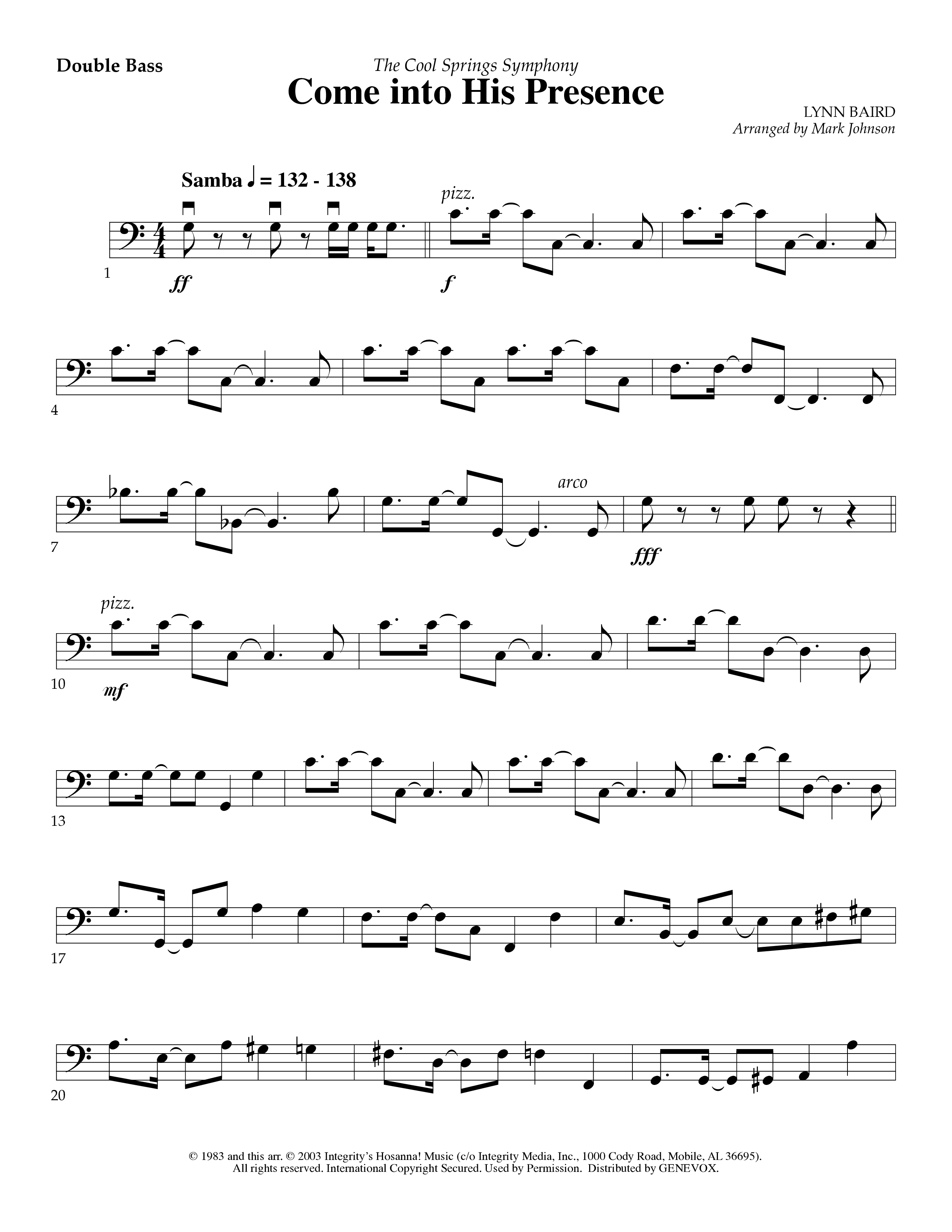 Come Into His Presence (Instrumental) Double Bass (Lifeway Worship / Arr. Mark Johnson)