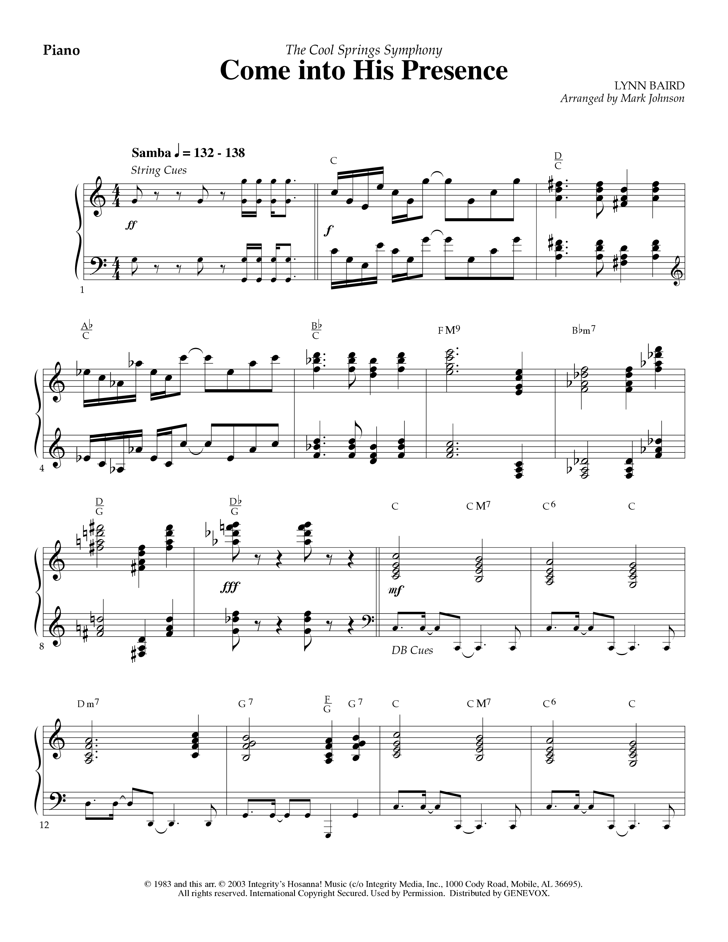 Come Into His Presence (Instrumental) Piano Sheet (Lifeway Worship / Arr. Mark Johnson)