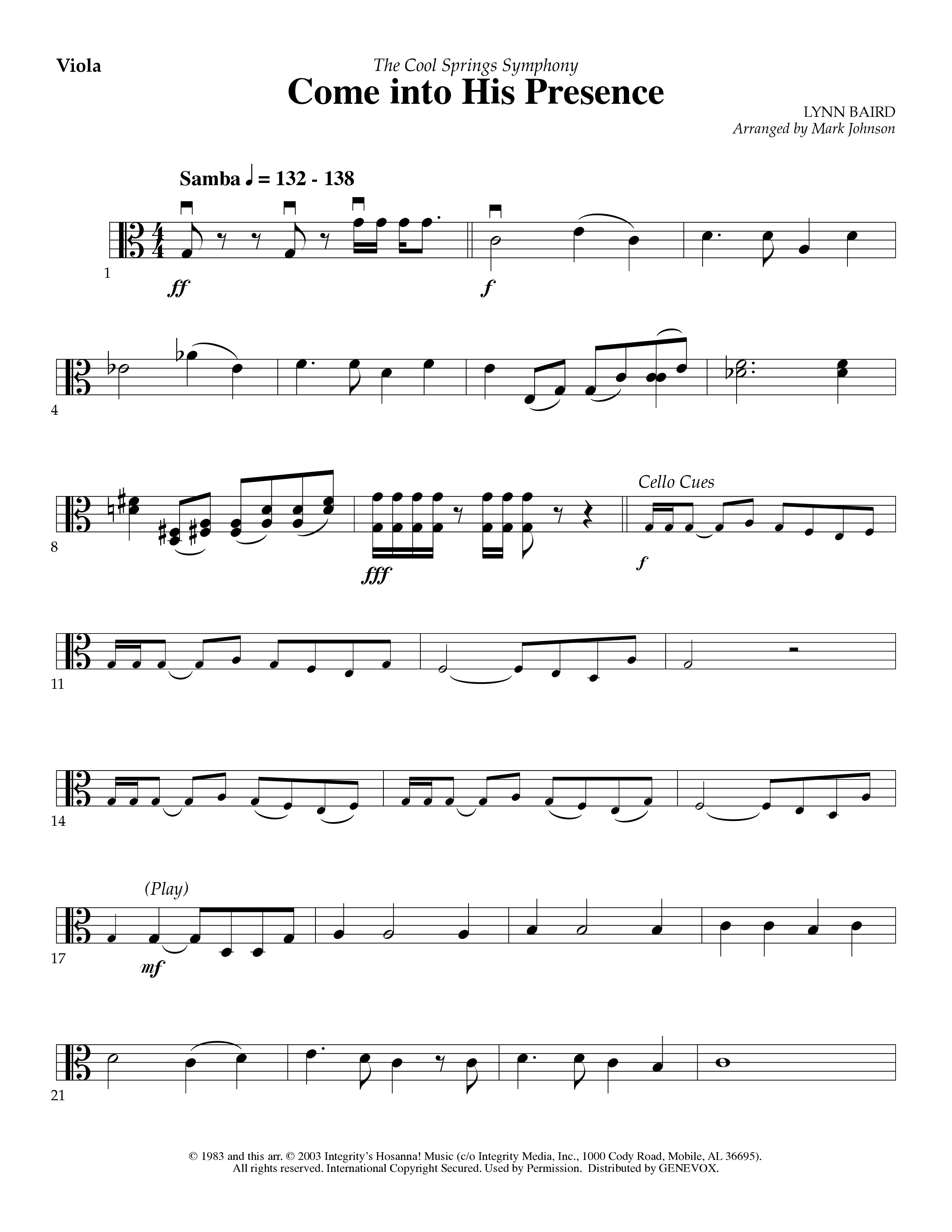 Come Into His Presence (Instrumental) Viola (Lifeway Worship / Arr. Mark Johnson)