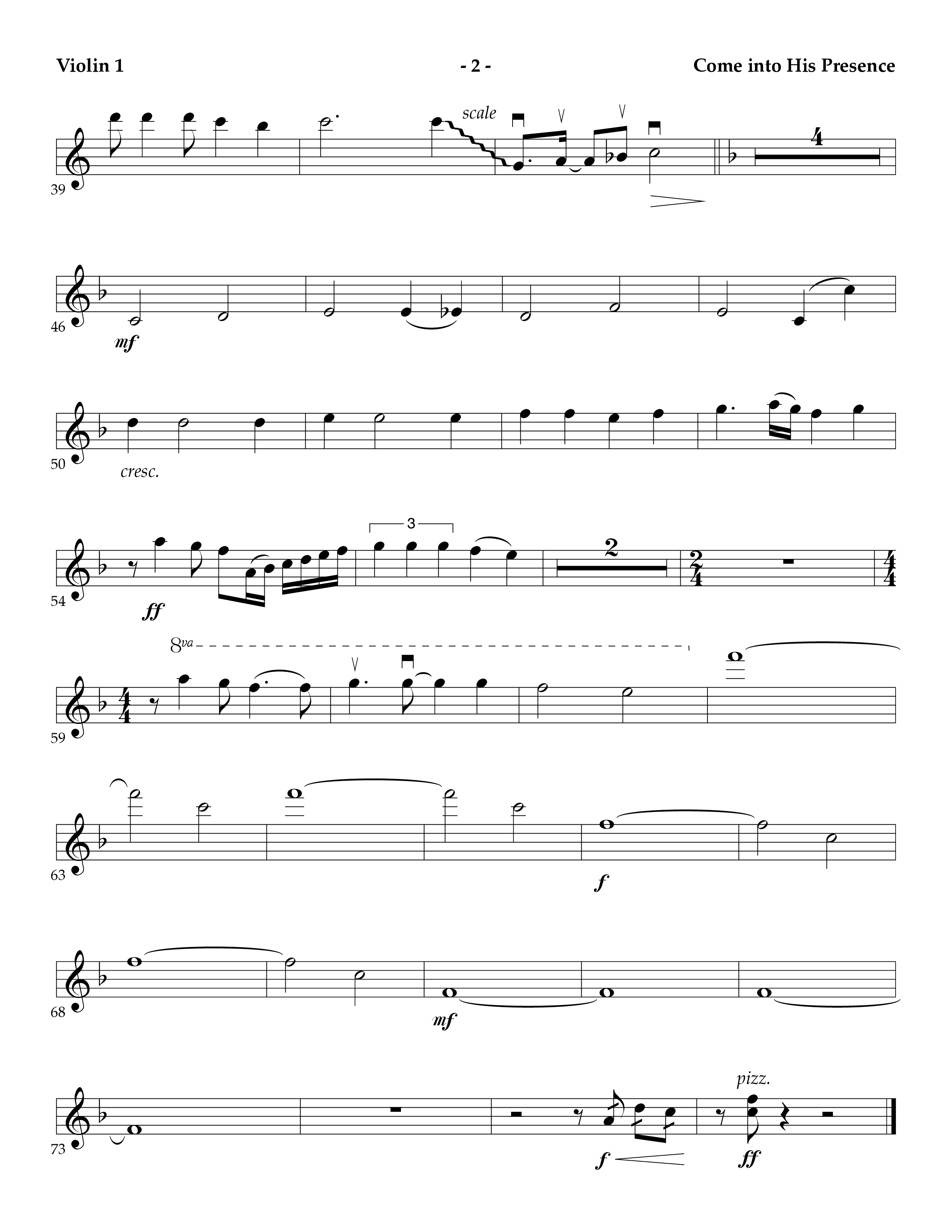 Come Into His Presence (Instrumental) Violin 1 (Lifeway Worship / Arr. Mark Johnson)