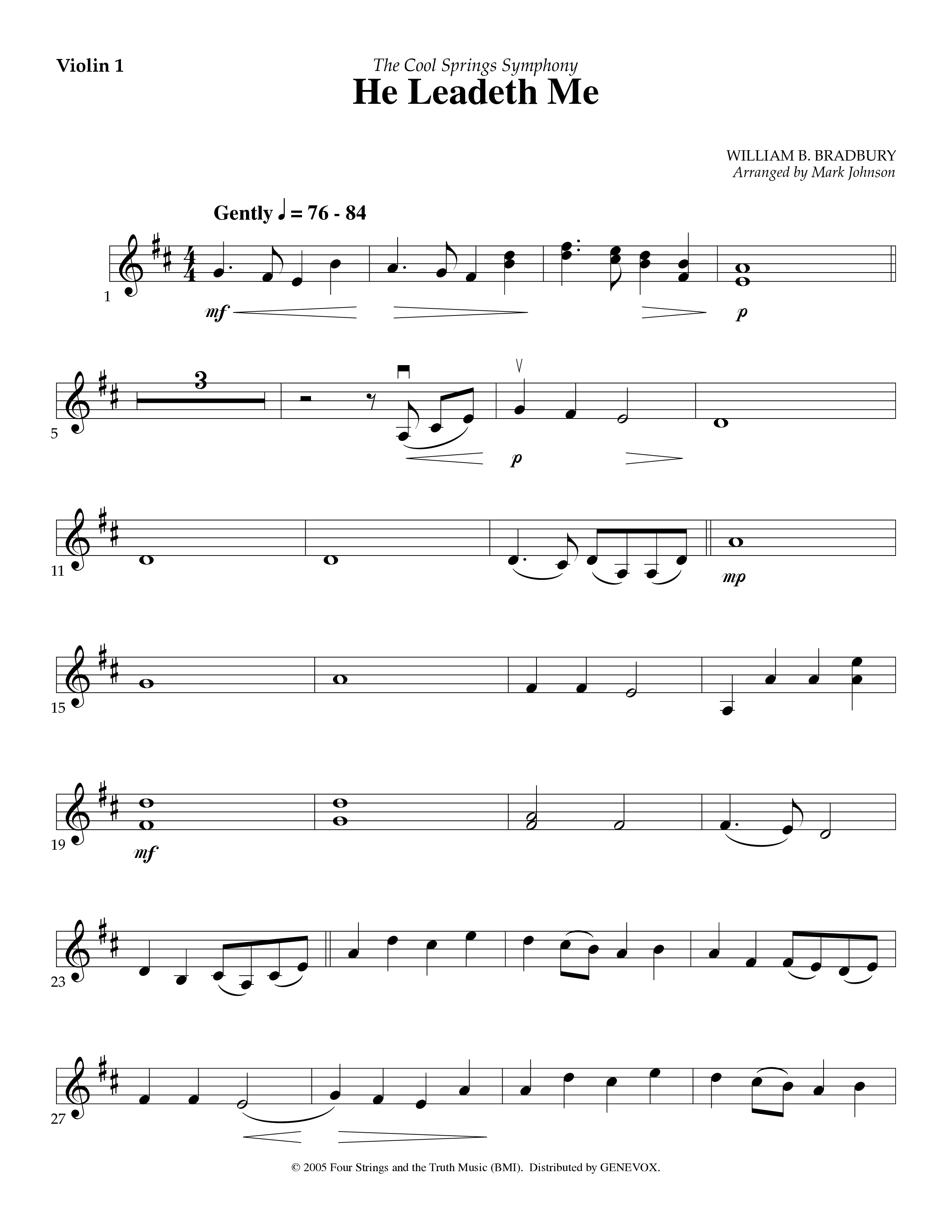 He Leadeth Me (Instrumental) Violin 1 (Lifeway Worship / Arr. Mark Johnson)